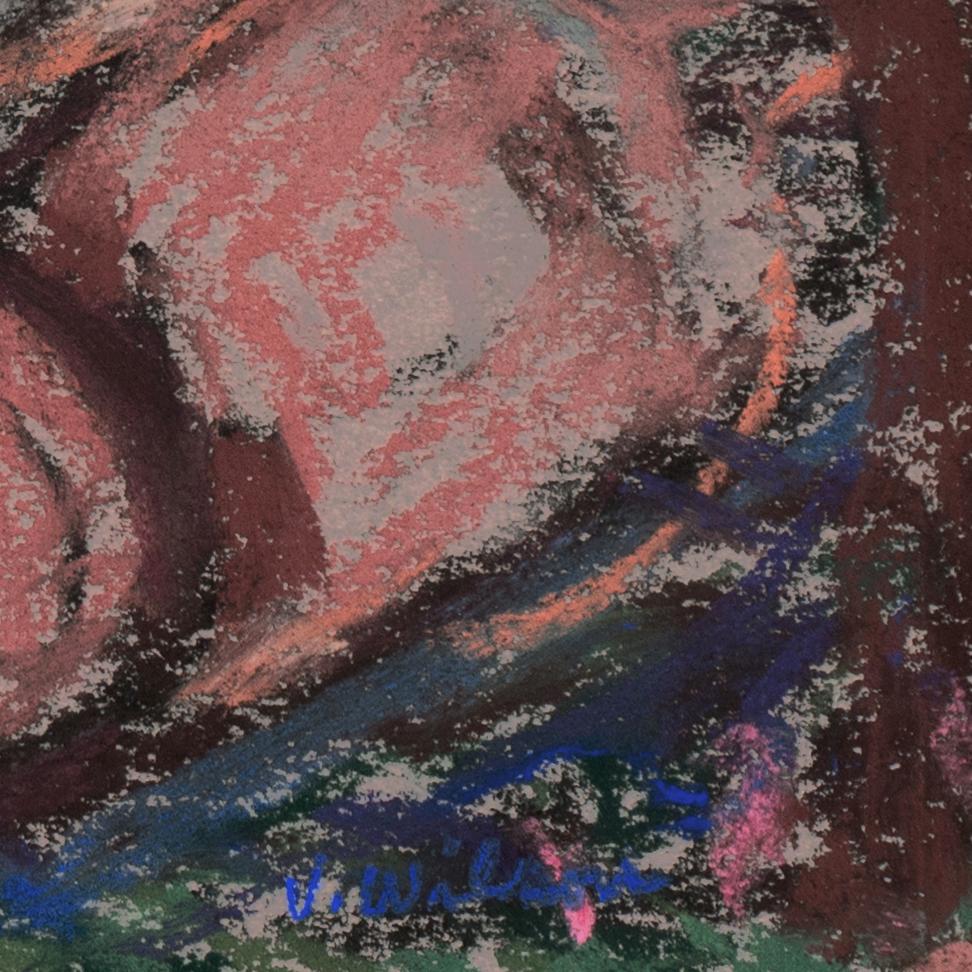 Signed lower right, 'V. Wilson' for Vernon Wilson (American, 20th century) and created circa 1975.
Matted dimensions: 12.75 H x 14 W x .5 D inches

Vernon Wilson studied at the Pasadena Art Center College of Design, the University of Miami and