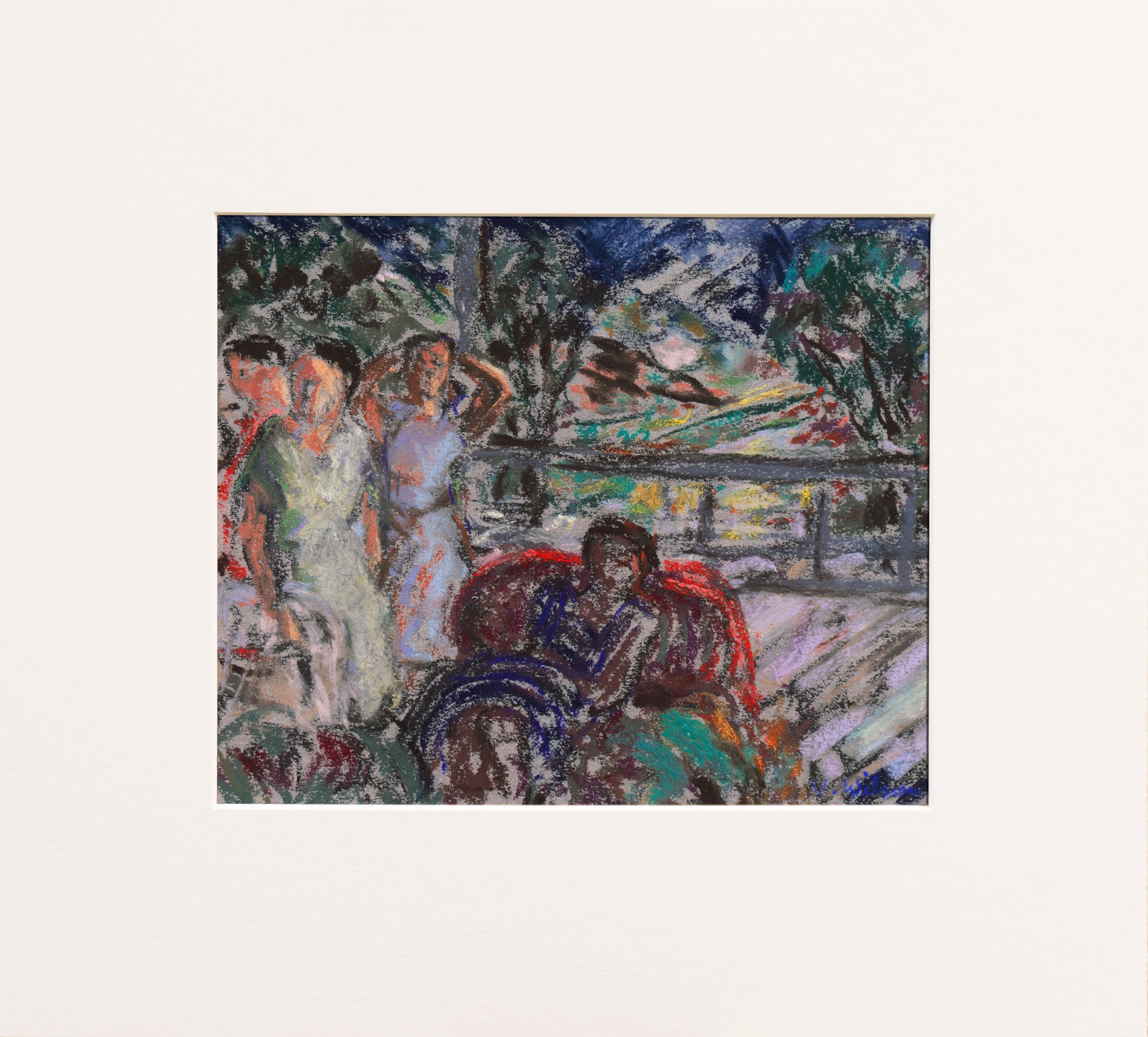 'Lunch on the Patio Deck', Pasadena Art Center, LAAA, Taos, Pittsburgh - Gray Figurative Art by Vernon Wilson