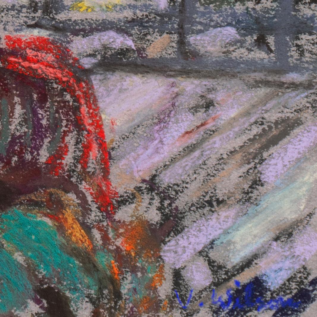 Signed lower right, 'V. Wilson' for Vernon Wilson (American, 20th century) and created circa 1975.
Matted dimensions: 13 H x 14 W x .5 D inches

Vernon Wilson studied at the Pasadena Art Center College of Design, the University of Miami and Belmont