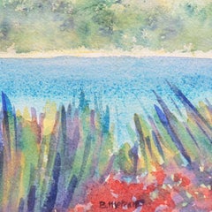 'Tropical Lagoon', Impressionist Landscape with Palm Trees and Bougainvillea