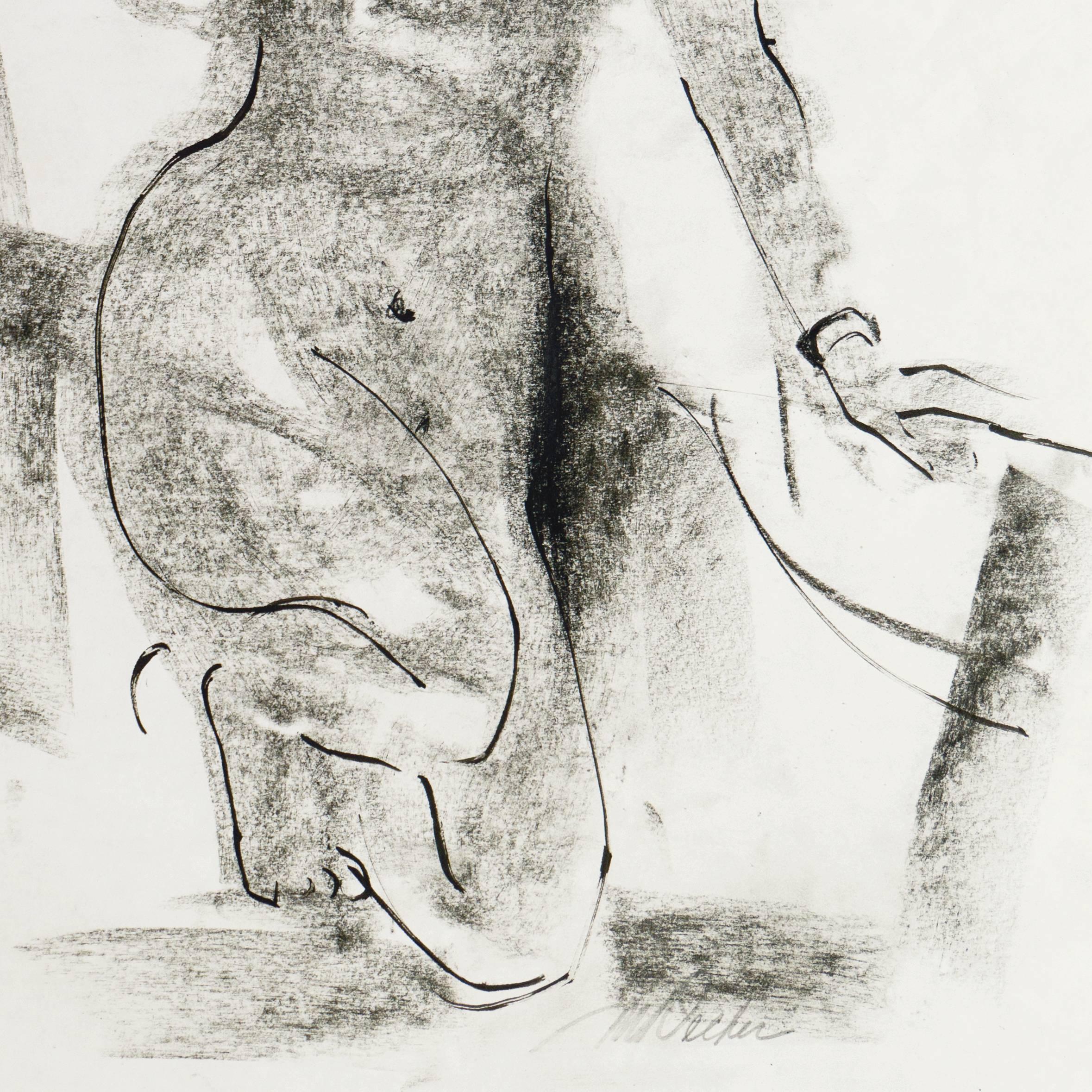 'Kneeling Nude', American Modernist Graphite Figural Study For Sale 1