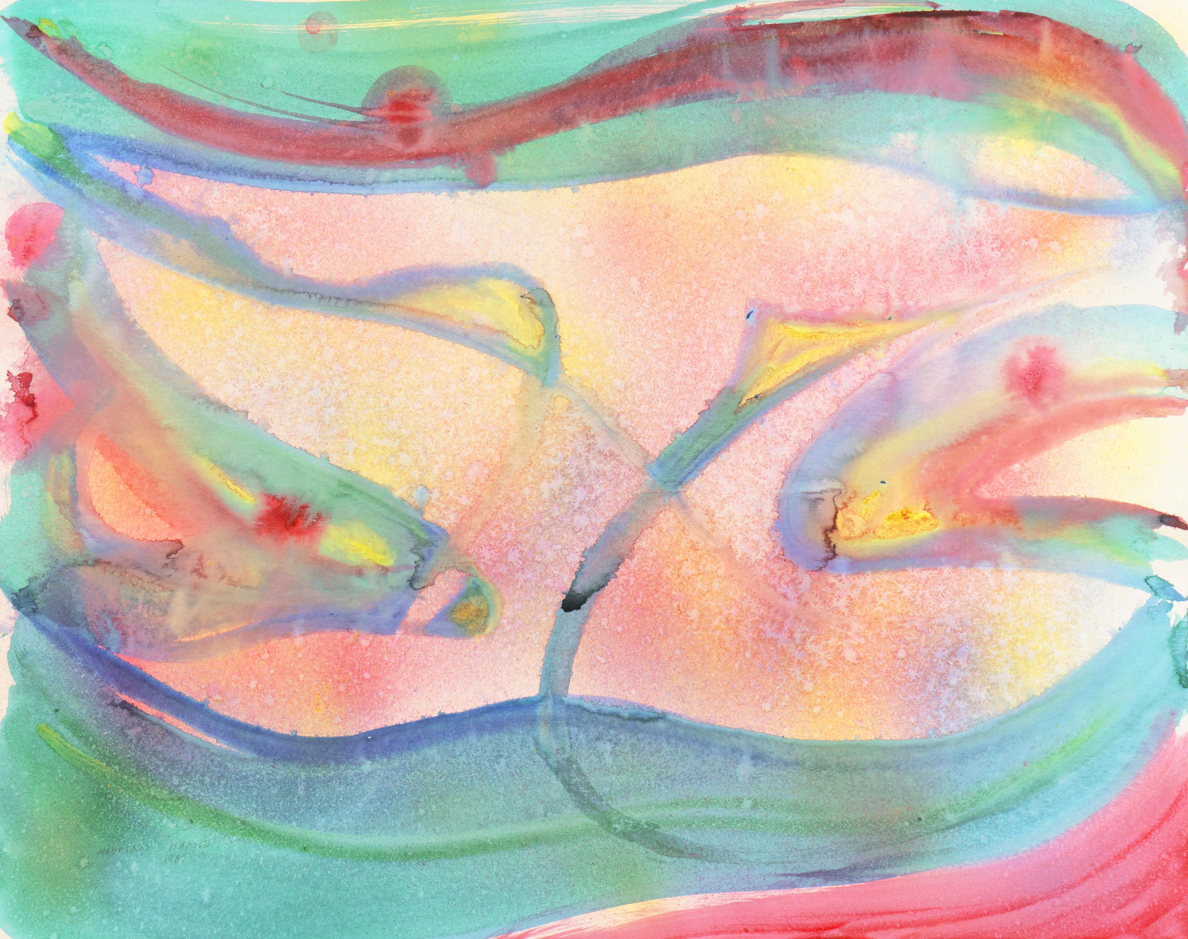 Hamid Hourian Abstract Drawing - 'Rainbow Abstract', San Francisco Bay Area, Abstract Expressionist Watercolor