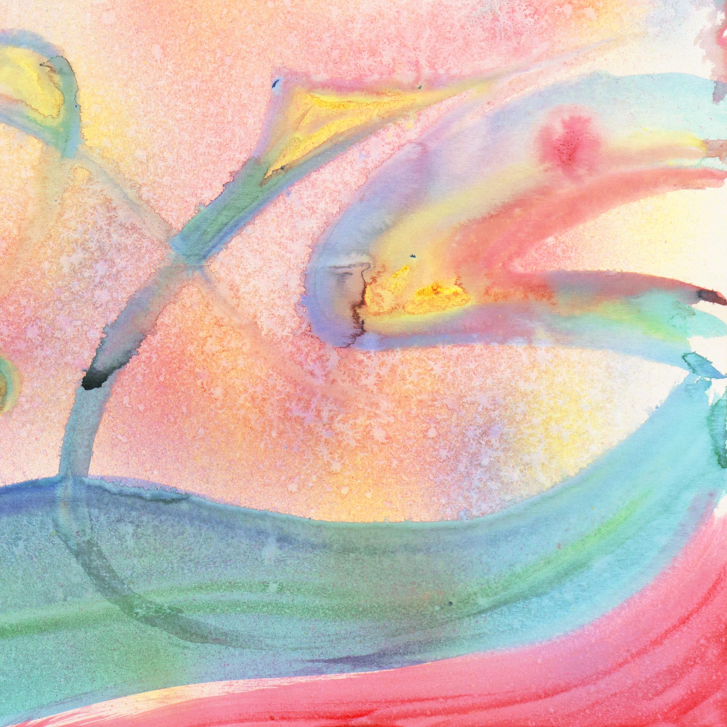 'Rainbow Abstract', San Francisco Bay Area, Abstract Expressionist Watercolor - Beige Abstract Drawing by Hamid Hourian