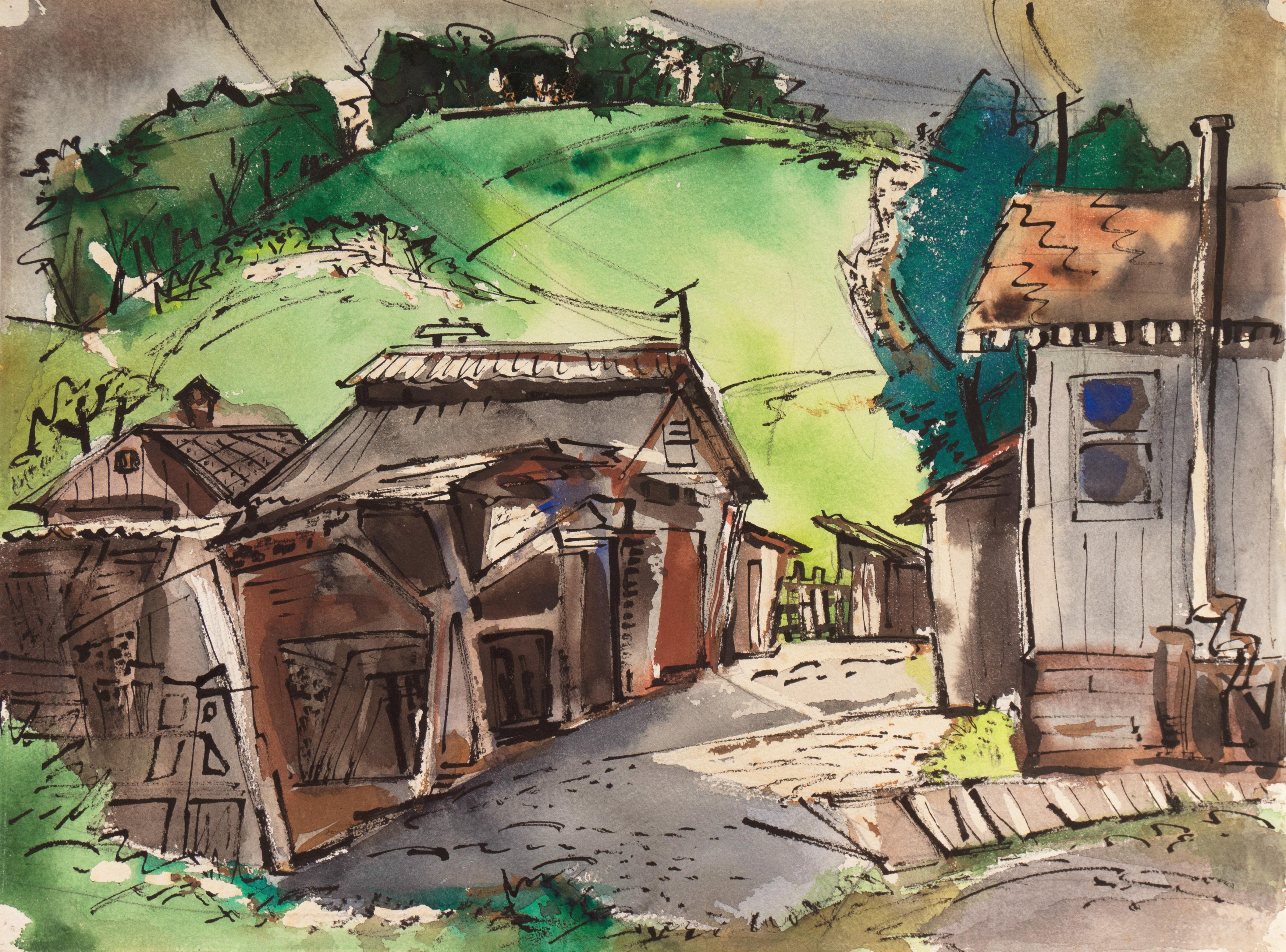 Muriel Backman Landscape Art - 'Old San Anselmo, California', Woman Post-Impressionist, Crocker Museum