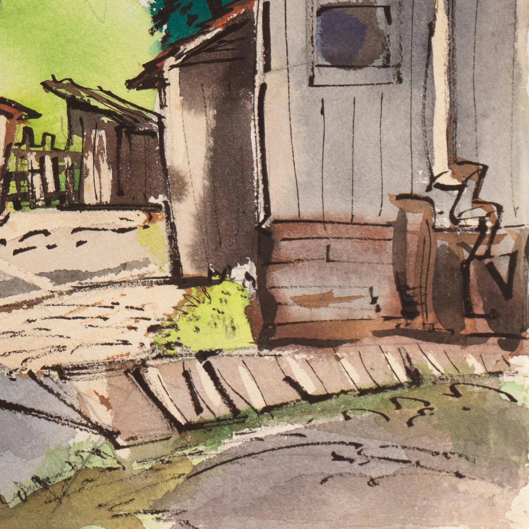 'Old San Anselmo, California', Woman Post-Impressionist, Crocker Museum - Art by Muriel Backman