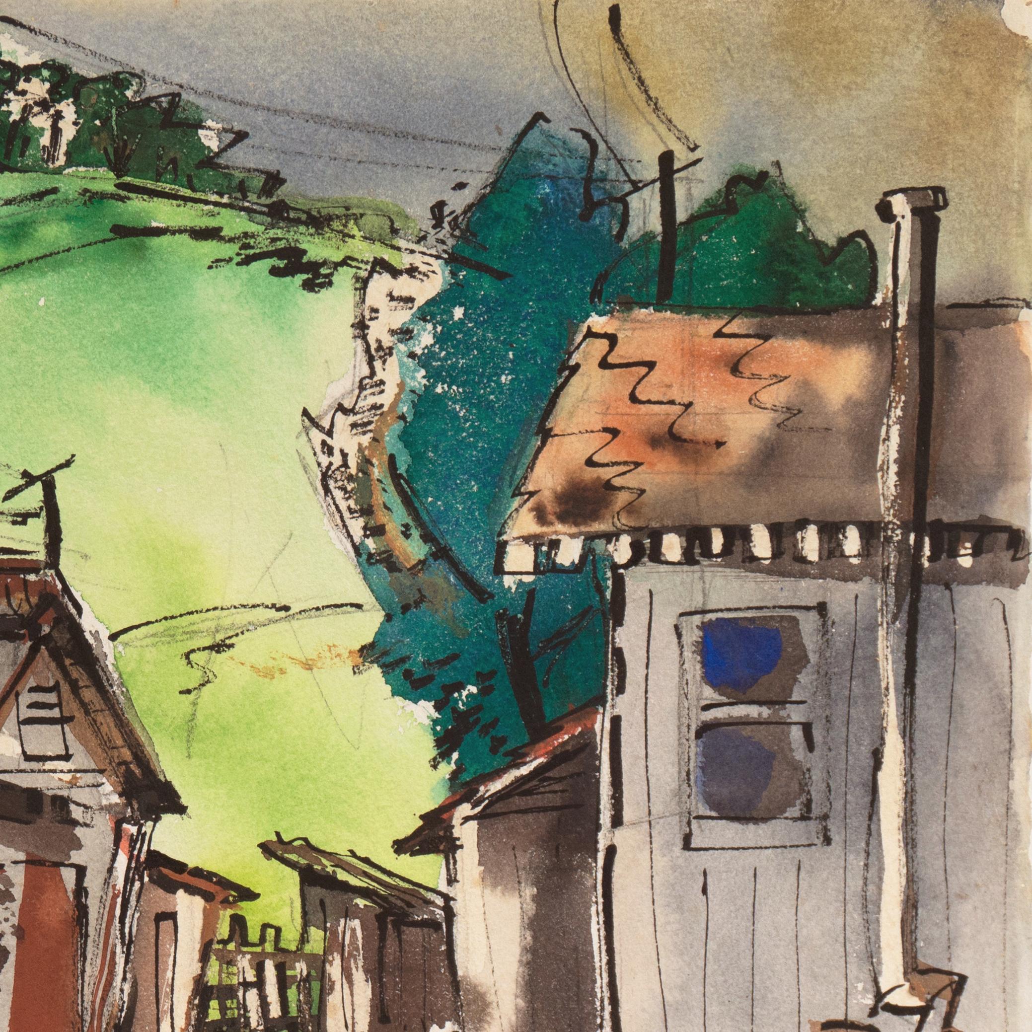 'Old San Anselmo, California', Woman Post-Impressionist, Crocker Museum - Brown Landscape Art by Muriel Backman