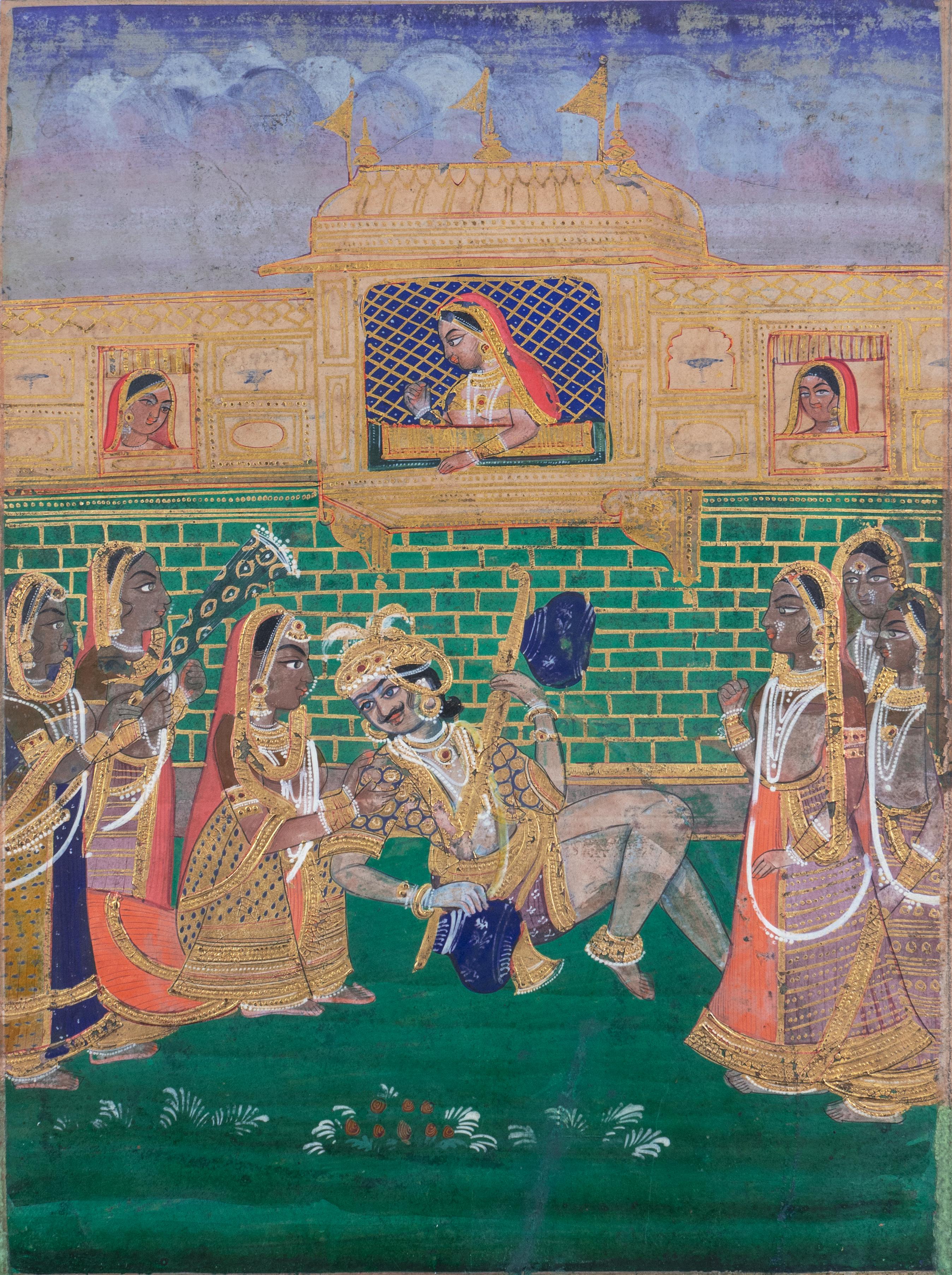 'Stately Pleasure Dome', South-East Asian, Mughal, Concubines, Fine Gilding - Art by Mughal School