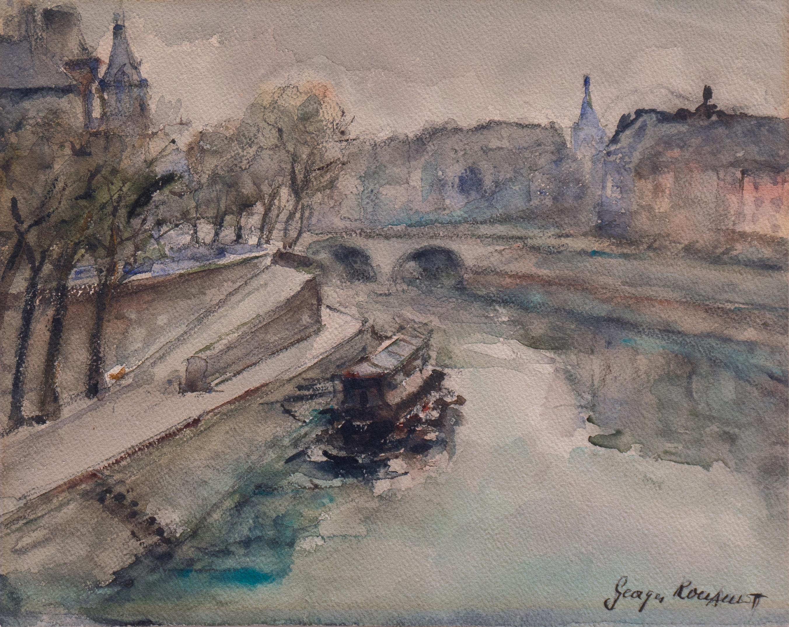 Landscape Art Georges-Dominique Rouault - La Seine et le Pont Neuf", Vue impressionniste de Paris, Bras de la Rive Droite