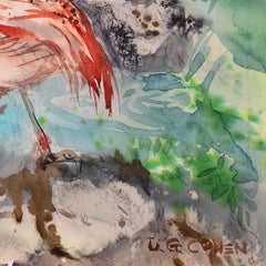 'Pink Flamingos by a Waterfall', Mid-century California Woman Artist, Chouinard