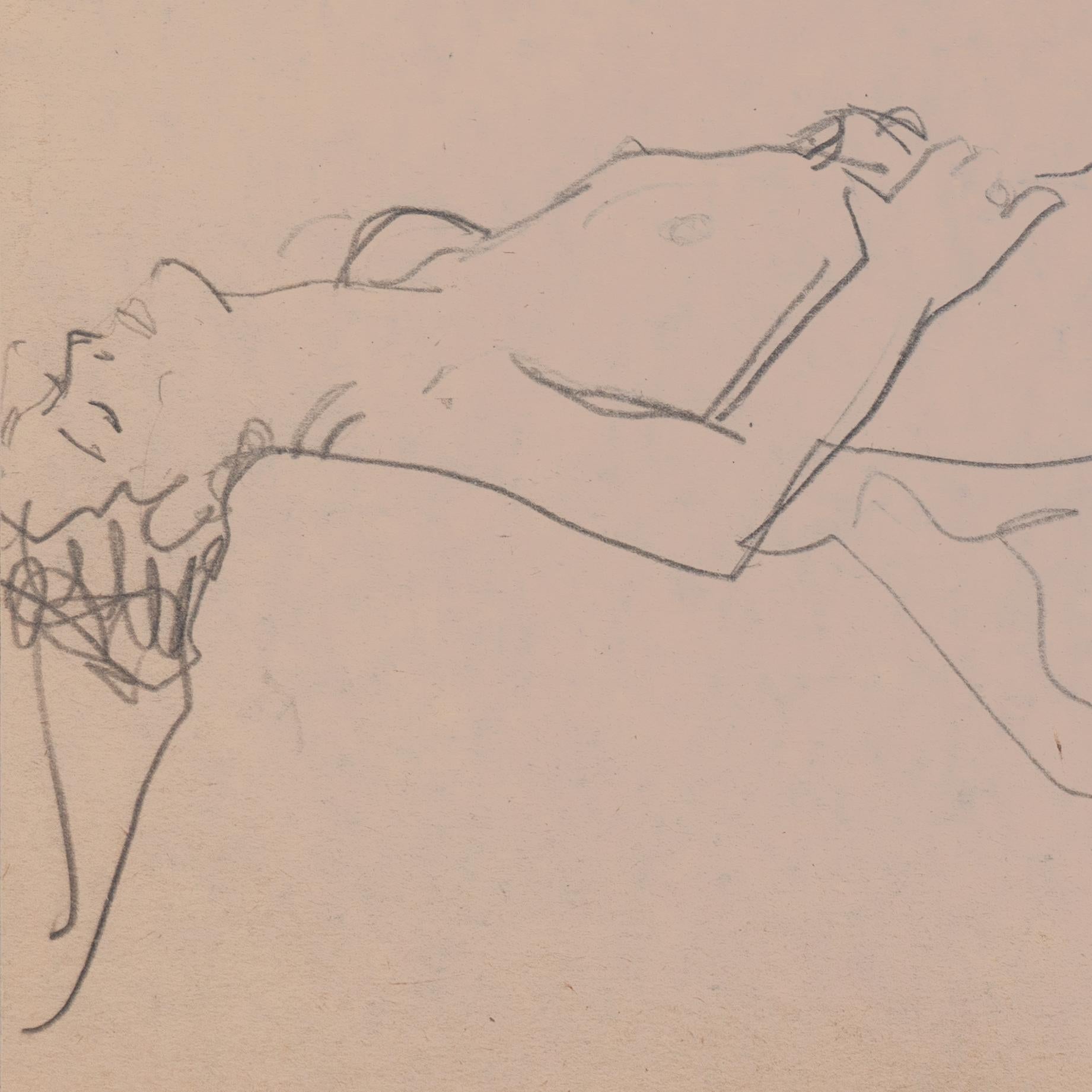 Victor Di Gesu (americano, 1914-1988) Timbro della proprietà sul retro; disegno del 1955 circa.

Studio figurativo di una giovane donna reclinata su un piedistallo drappeggiato.

Vincitore del Prix Othon Friesz, Victor di Gesu ha frequentato
