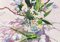 'Easter Basket', Woman Artist, Still Life of White Tulips and Freesia