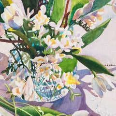 « Easter Basket »:: Femme artiste:: nature morte de tulipes blanches et de freesias