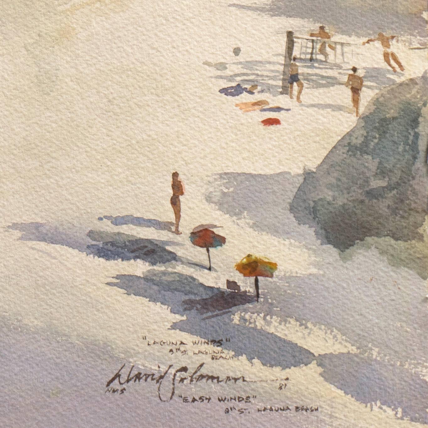 « Wind Surfers at Laguna Beach » (Les surfeurs de Laguna Beach), National Academy, National Watercolor Society  - Art de David Solomon (1976, American) 