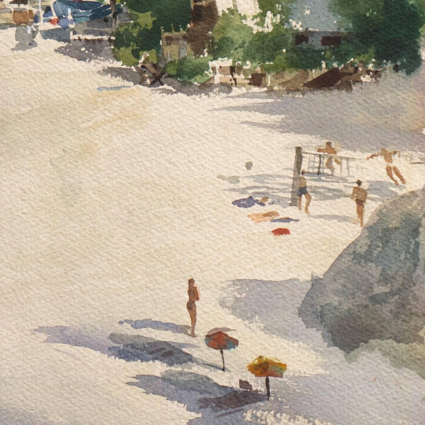 « Wind Surfers at Laguna Beach » (Les surfeurs de Laguna Beach), National Academy, National Watercolor Society  - Beige Landscape Art par David Solomon (1976, American) 