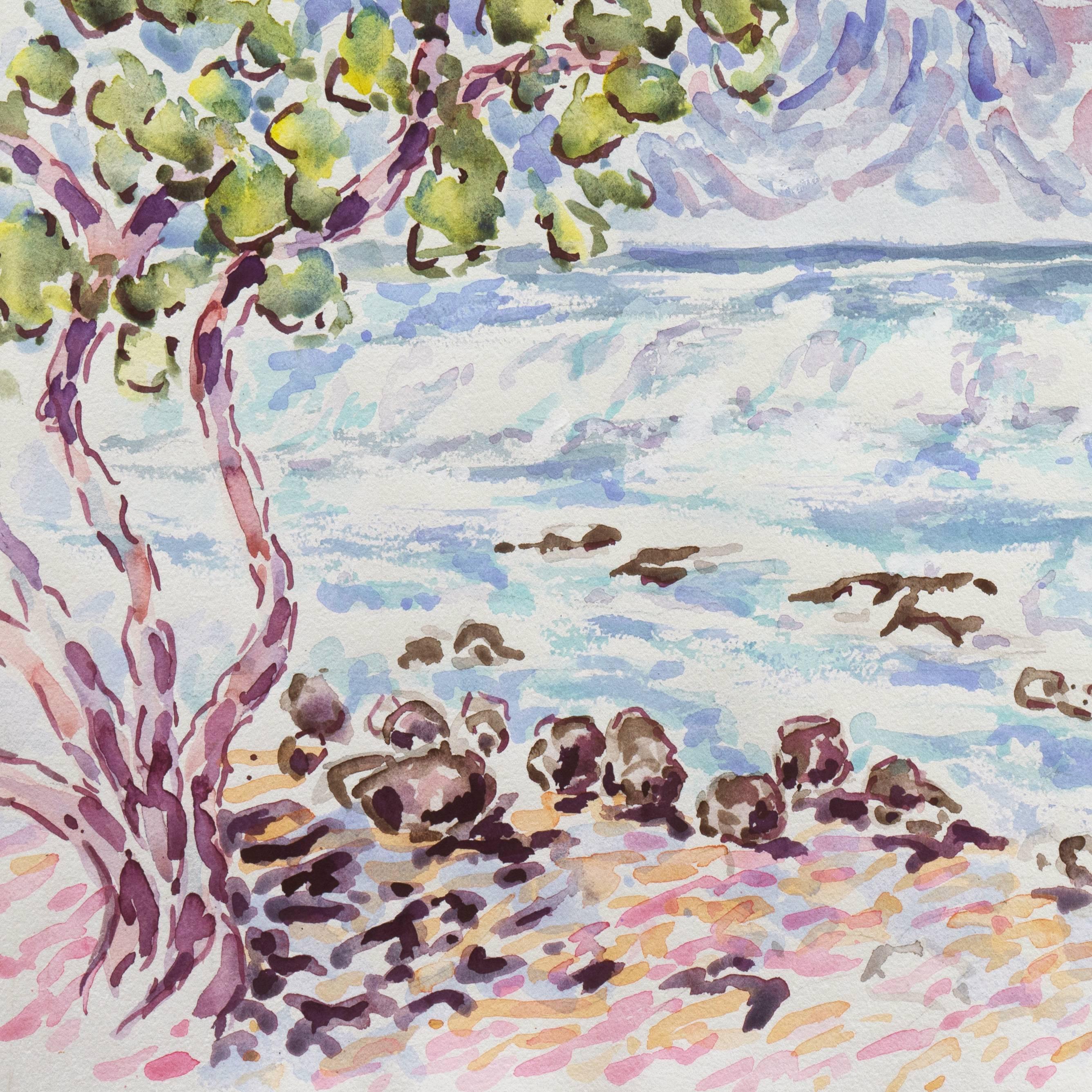 'Kailua-Kona Beach, Hawaii', Contemporary Impressionist Coastal Landscape - Gray Landscape Art by Donald Geoffroy