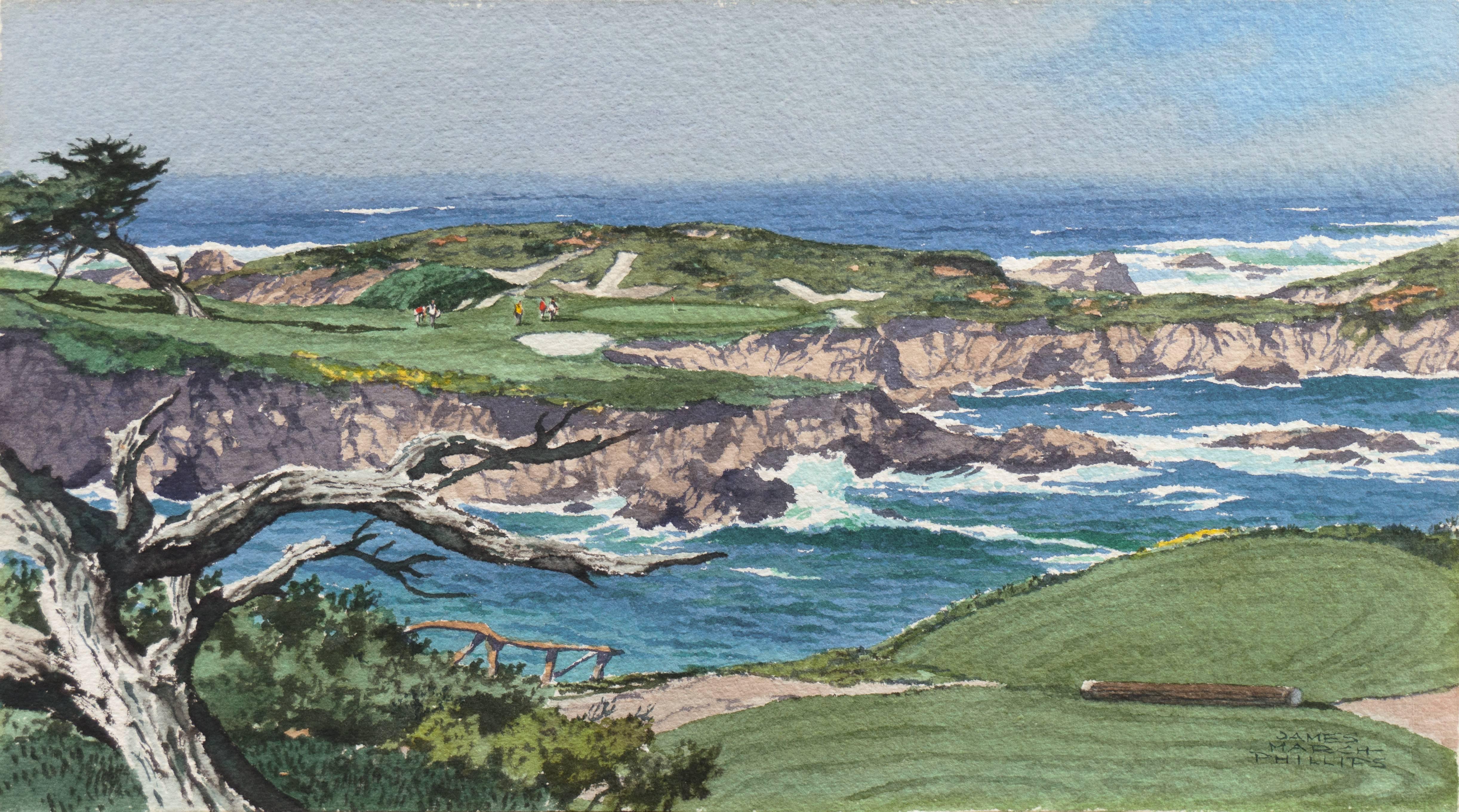 James March Phillips Landscape Art - 'Playing the 16th Hole, Cypress Point' San Fransisco Post-Impressionist