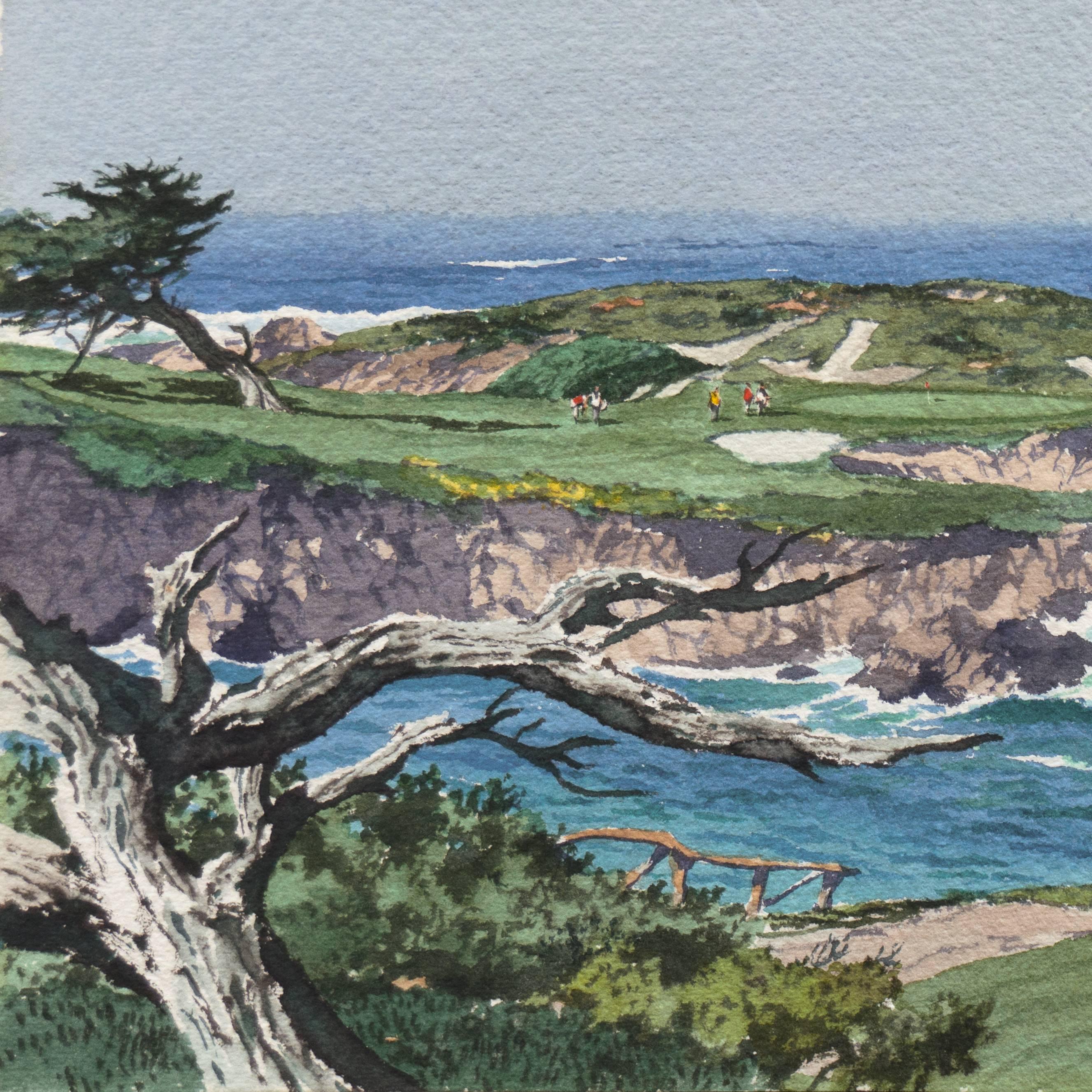 'Playing the 16th Hole, Cypress Point' San Fransisco Post-Impressionist - American Realist Art by James March Phillips