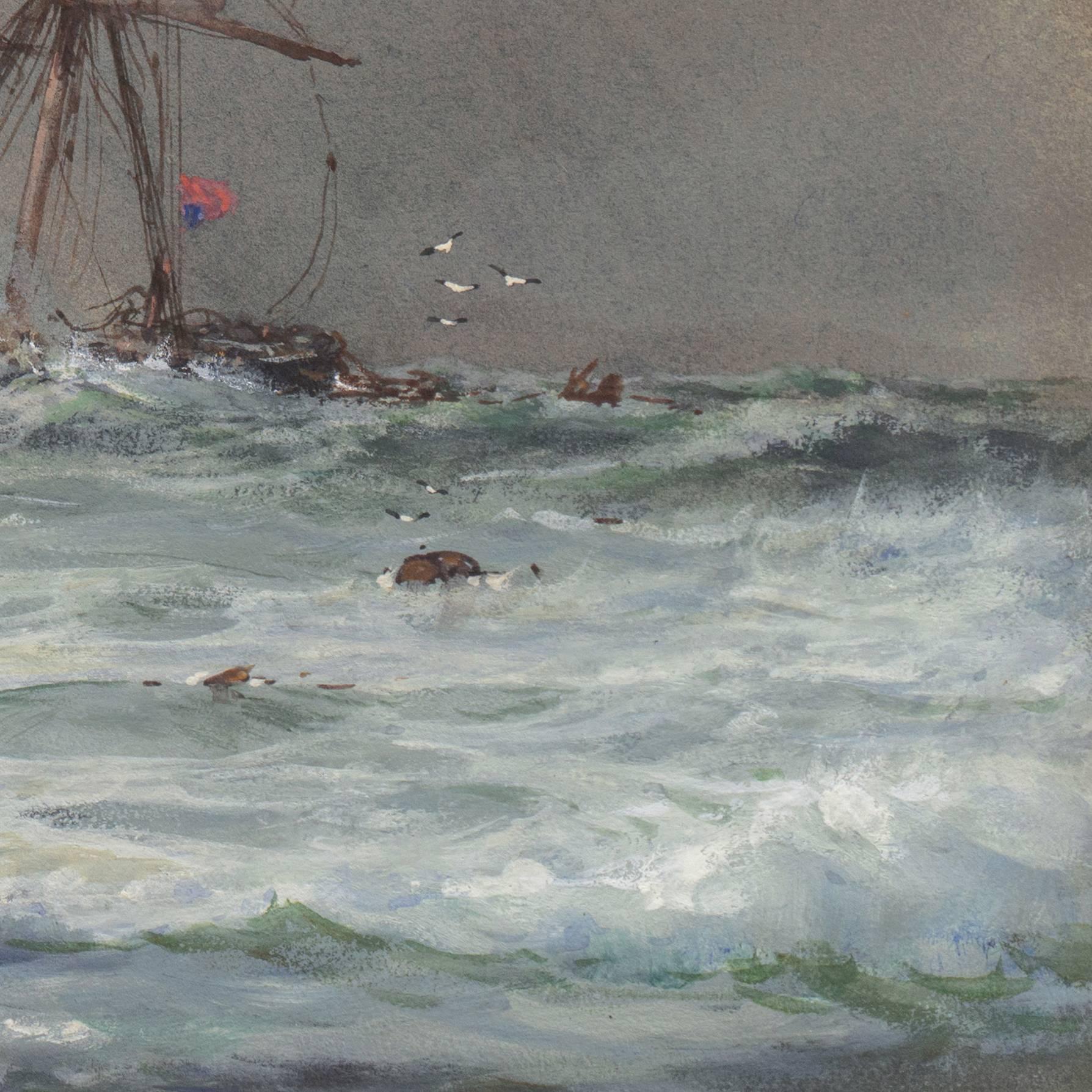 'Rescue at Sea', English Seascape, Royal Society of British Artists - Gray Landscape Art by Arthur Wilde Parsons 