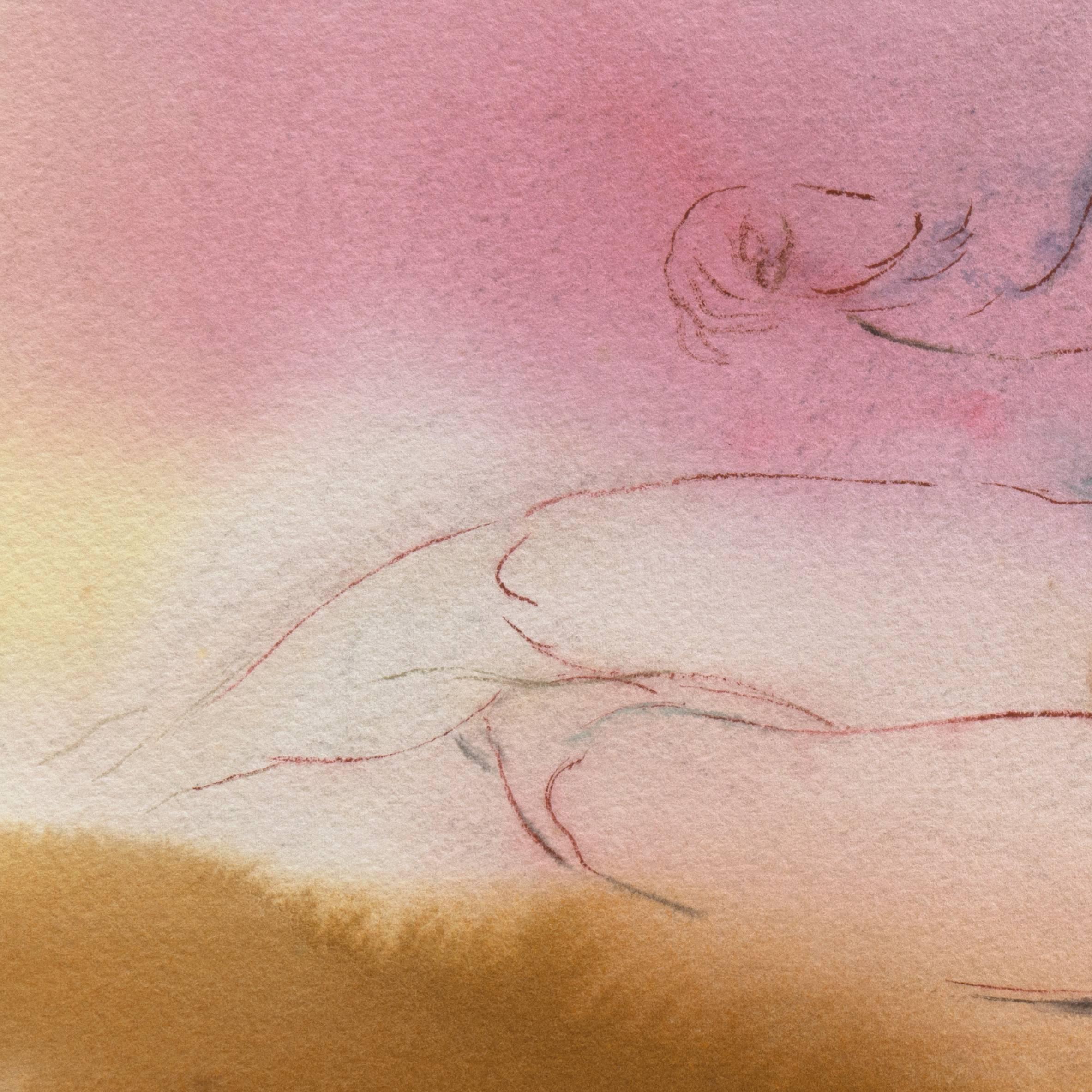 'Reclining Nude', Carmel Art Institute, Paris, Post-Impressionist watercolor 1