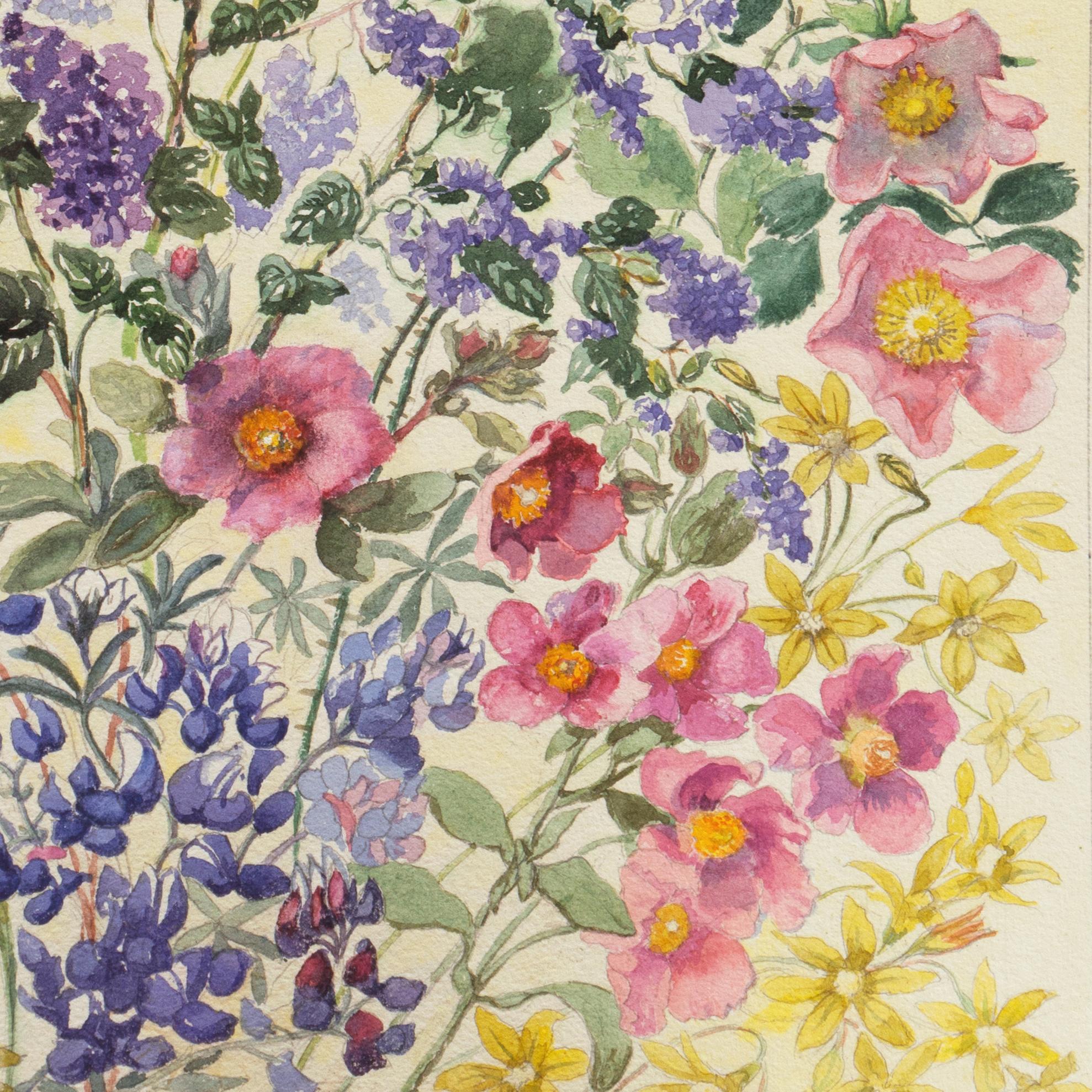 Signed lower right, 'Charlotte A. Morton' (American, 1885-1974) and painted circa 1955. 

A sensitive study of various blossoms including geraniums, lupin and catmint.

A landscape painter and teacher, Charlotte Augusta Morton graduated from Kansas