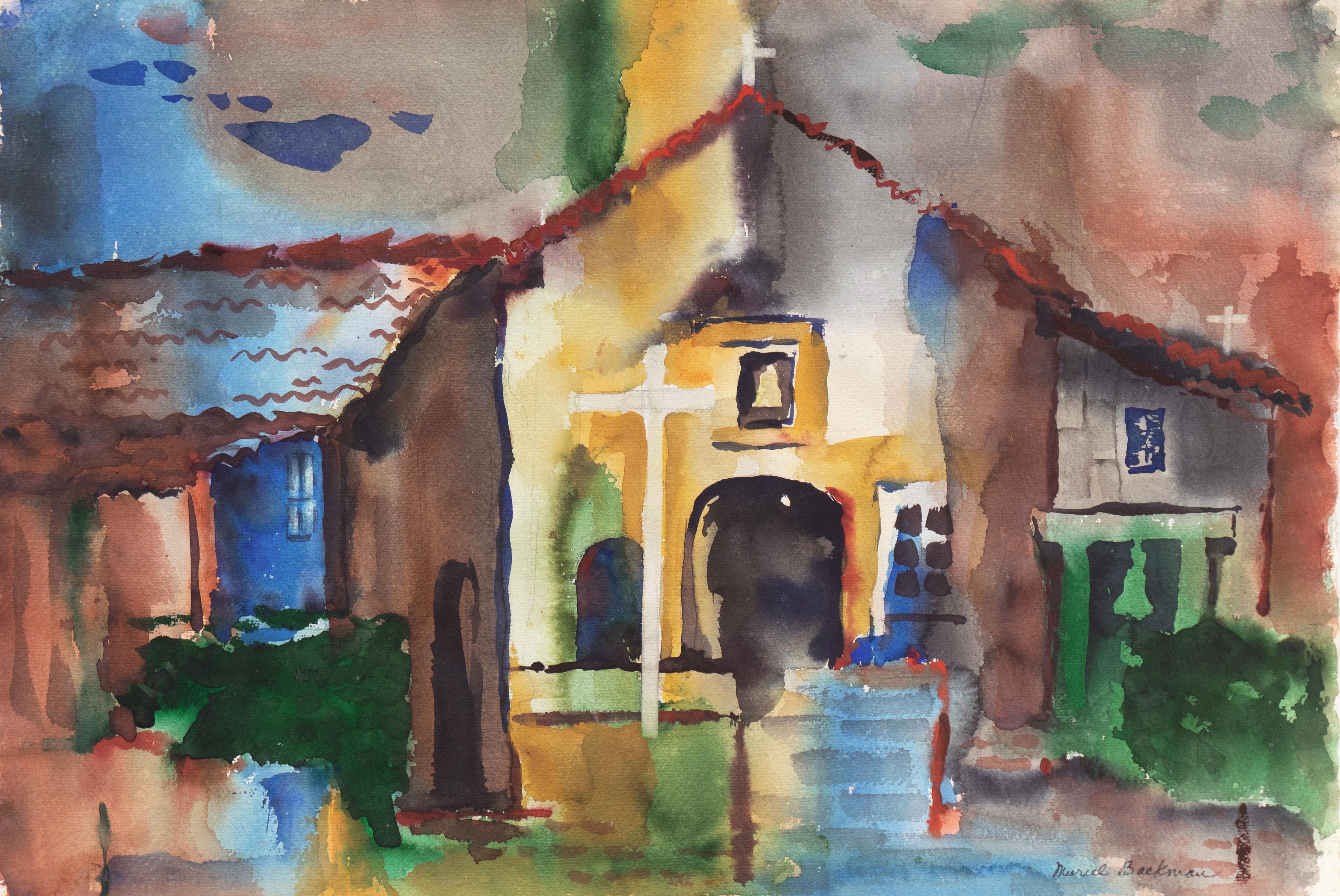 Muriel Backman Landscape Art - 'View of the Mission, San Juan Bautista', Crocker Art Museum, Santa Cruz