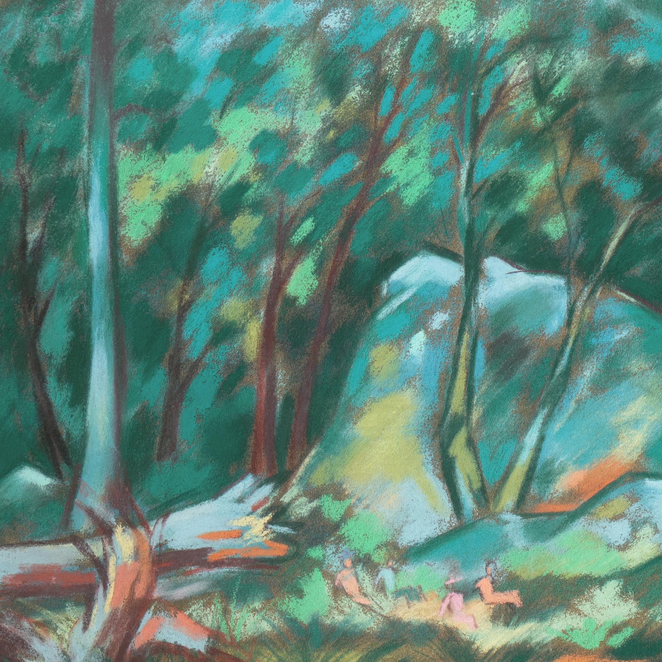 Badende an einem Fluss (Grau), Landscape Art, von Unknown