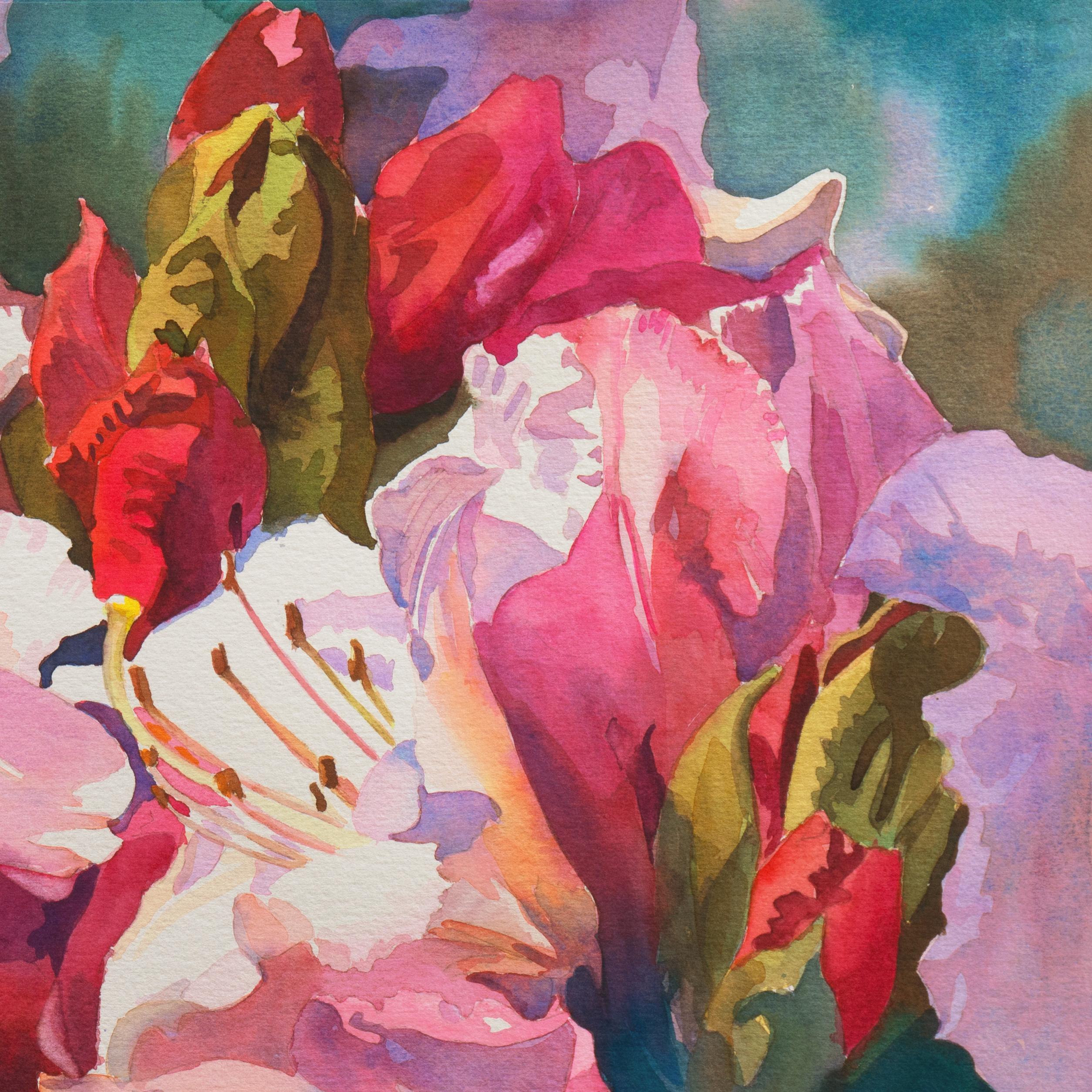 'Sisters Blushing', Lilies, National Watercolor Society - Brown Still-Life by M. E. 'Mike' Bailey