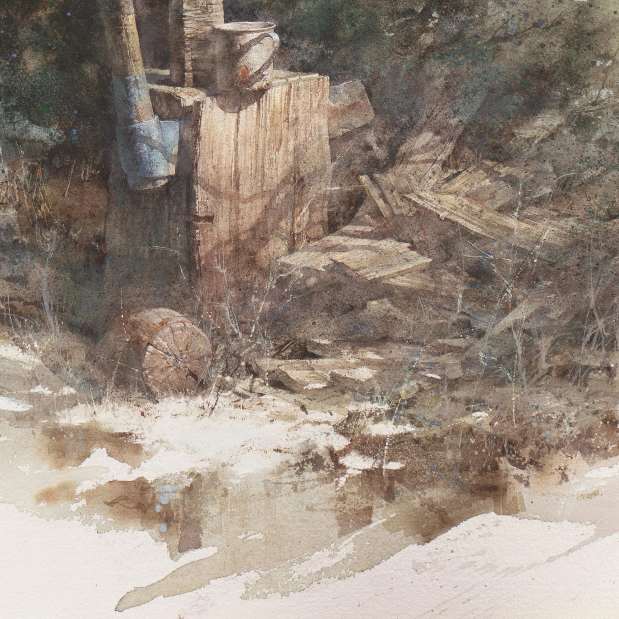 'The Splitting Log', Watercolor - Beige Still-Life by Brian Johnson