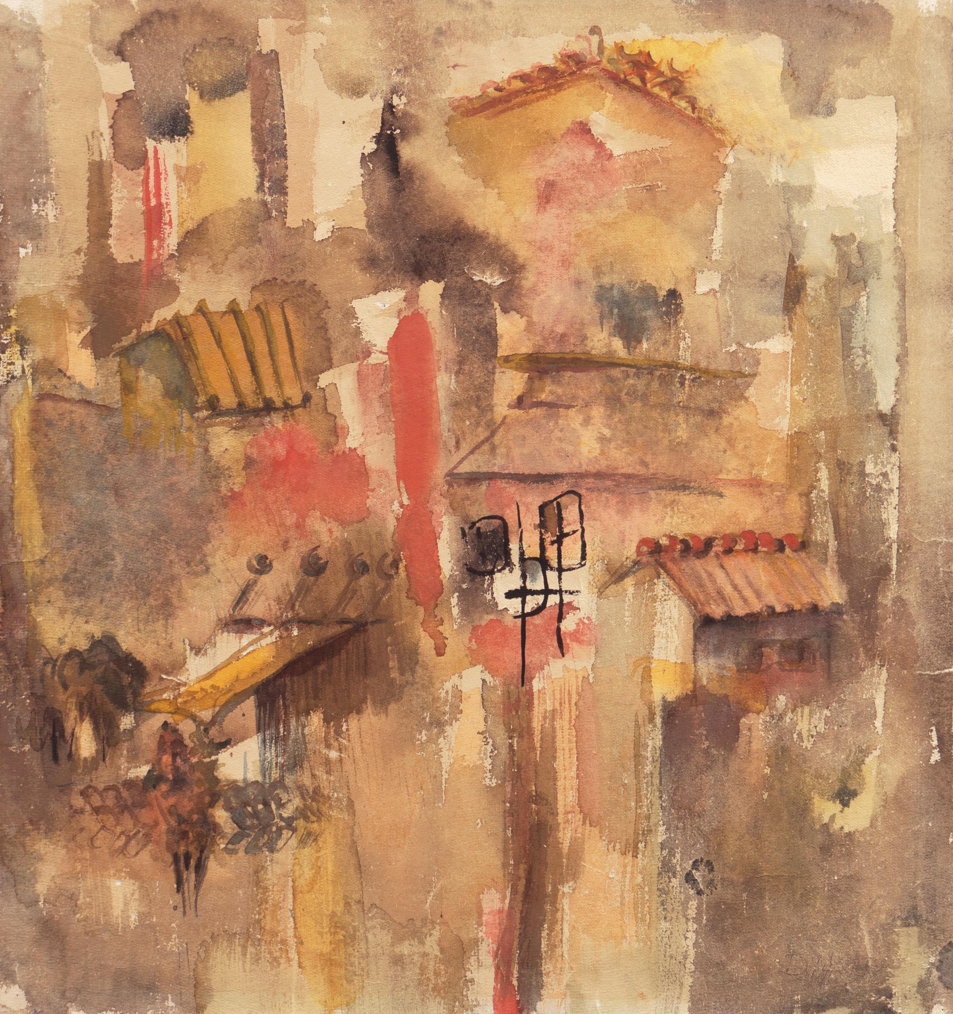 Abstract Drawing de Dora Masters - Aldea en Toscana", artista modernista californiana, SFAA