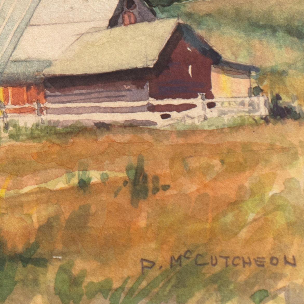 'Rural Landscape with Dutch Barn', Ranch - Art by P. McCutcheon