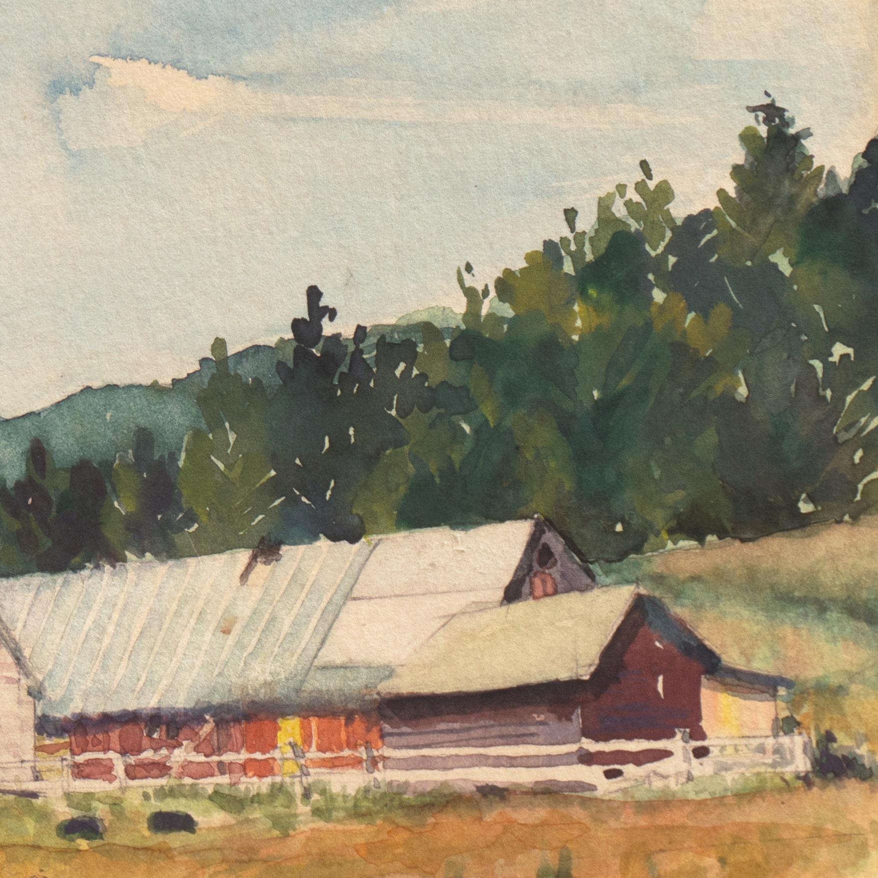 'Rural Landscape with Dutch Barn', Ranch - Impressionist Art by P. McCutcheon