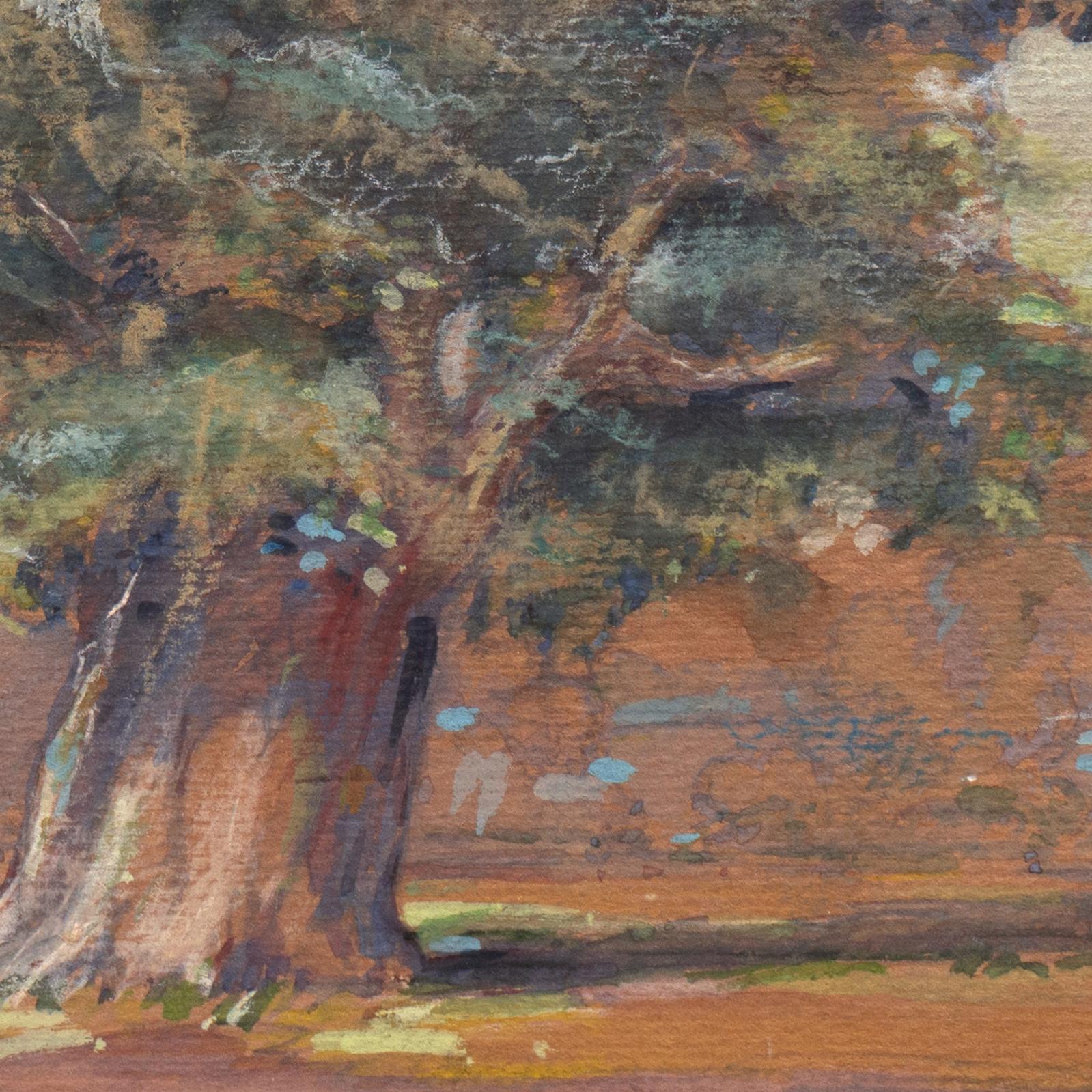 Signed lower right, 'Laurence Bell' (British, died 1916) and painted circa 1910.

Bell studied at the Bushey School of Art in Hertfordshire in England. His preferred subject was landscapes, often with detailed studies of trees. He was also an