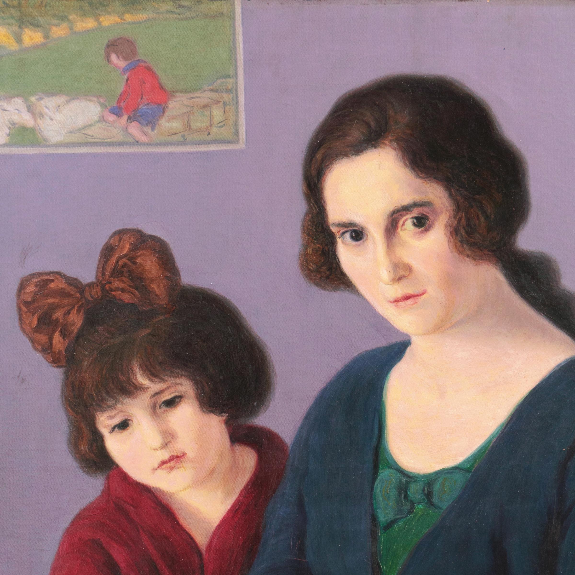 „Mother and Daughter Reading“, großes argentinisches Ölgemälde 1