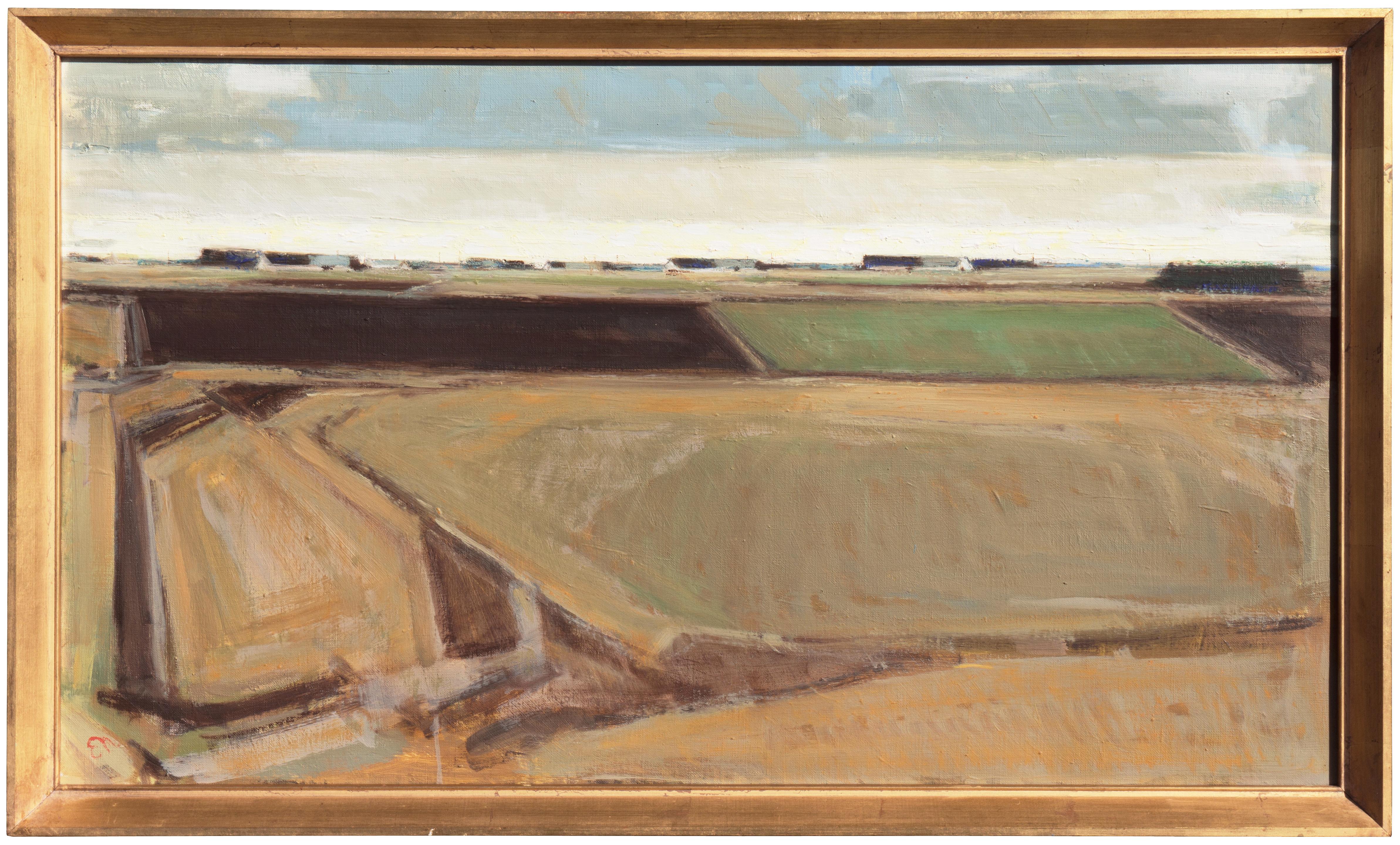 Erik Norgard Abstract Painting - Large framed Danish Post-Impressionist, 'Rural Landscape', Copenhagen art Salons