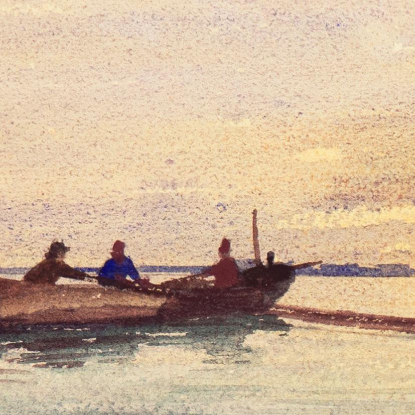 'Venice, Fishermen at Sunset', Venetian Lagoon watercolor  1