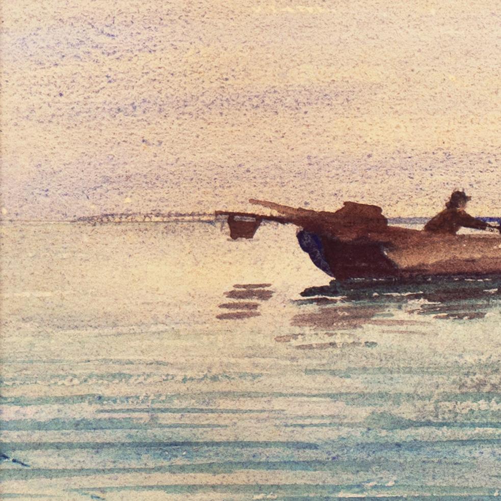 'Venice, Fishermen at Sunset', Venetian Lagoon watercolor  2