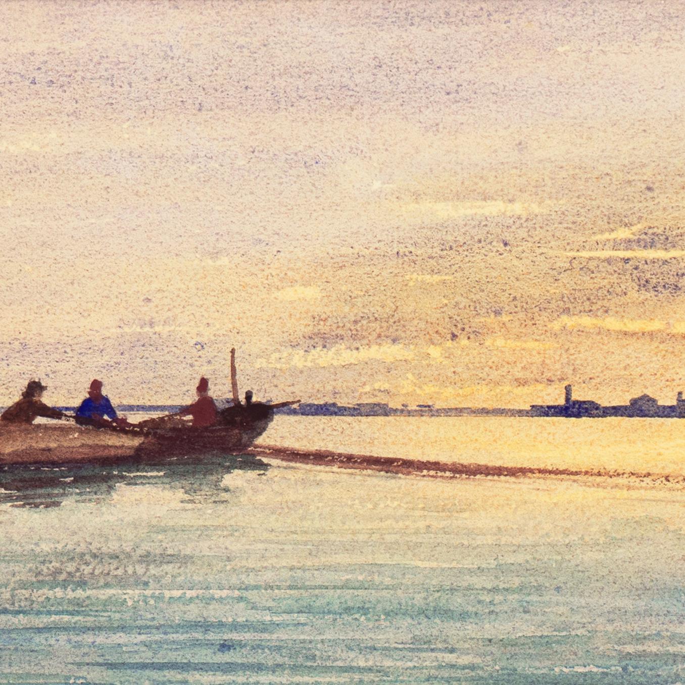 'Venice, Fishermen at Sunset', Venetian Lagoon watercolor  3