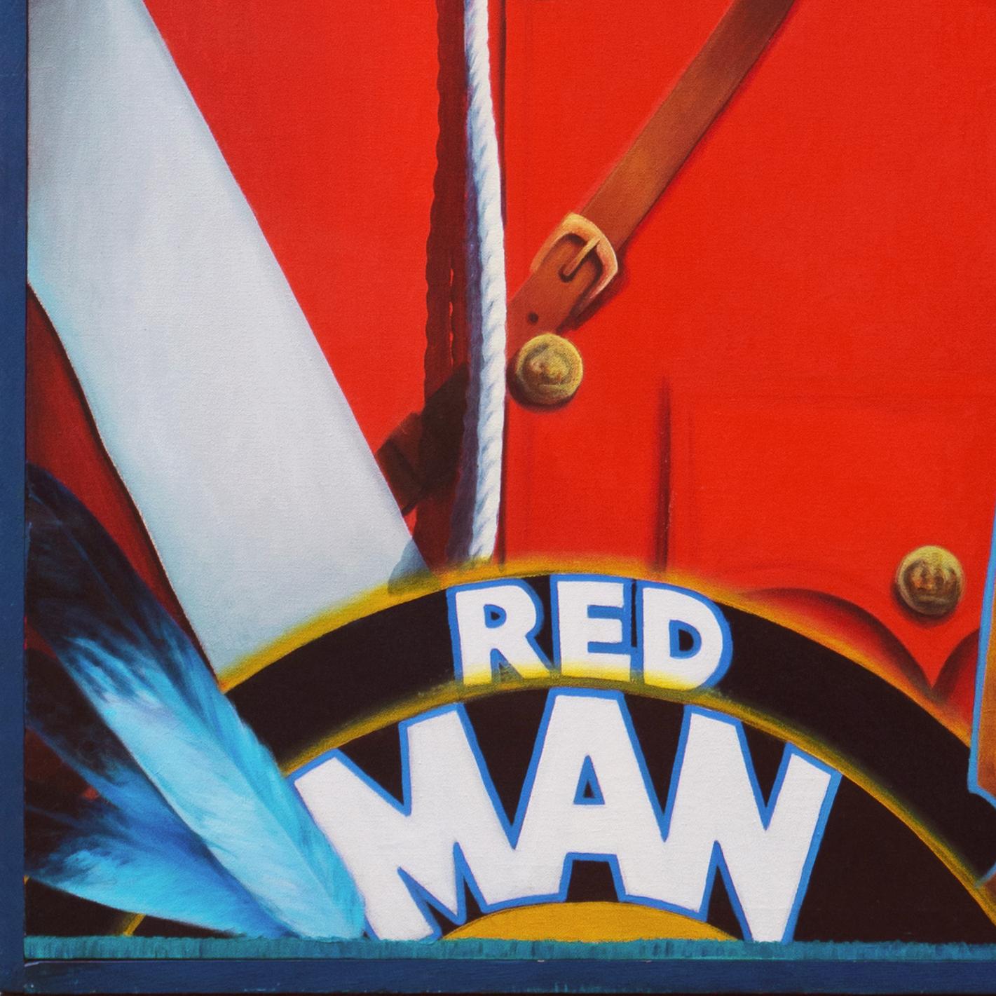 Hombre rojo/Hombre blanco', Gran figura de arte pop, Primera Nación, Native American, RCMP - Figurative Painting Marrón de James Scott