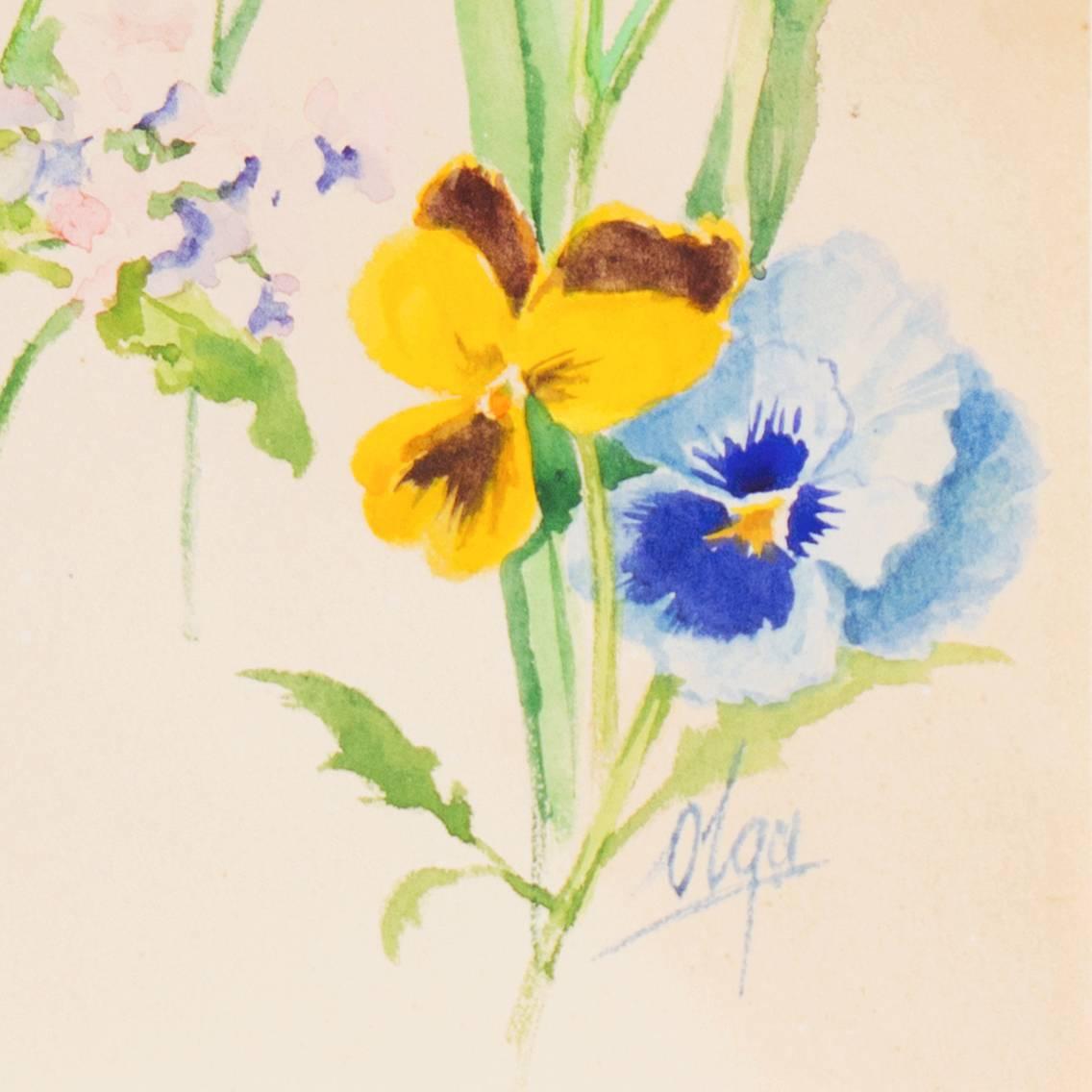 Botanical Study with Poppies  (Russian, Romanoff, Duchess, Royal Family, Queen) – Art von Olga Alexandrovna