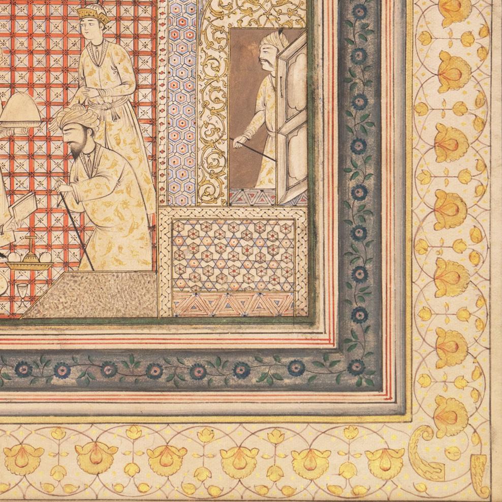 Scholars in a Courtyard, 19th Century Persian School, Gold Leaf & Gouache, Islam 2