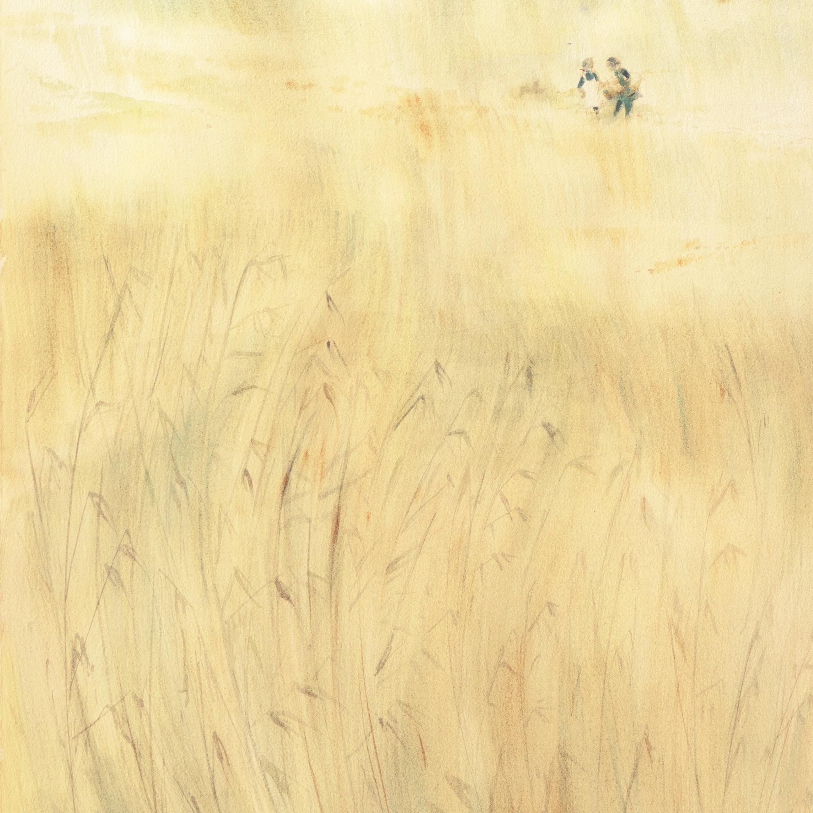 « Paysage californien », artiste moderniste femme, peintre de la WPA, AIC, Carmel - Orange Landscape Art par Patricia Stanley Cunningham
