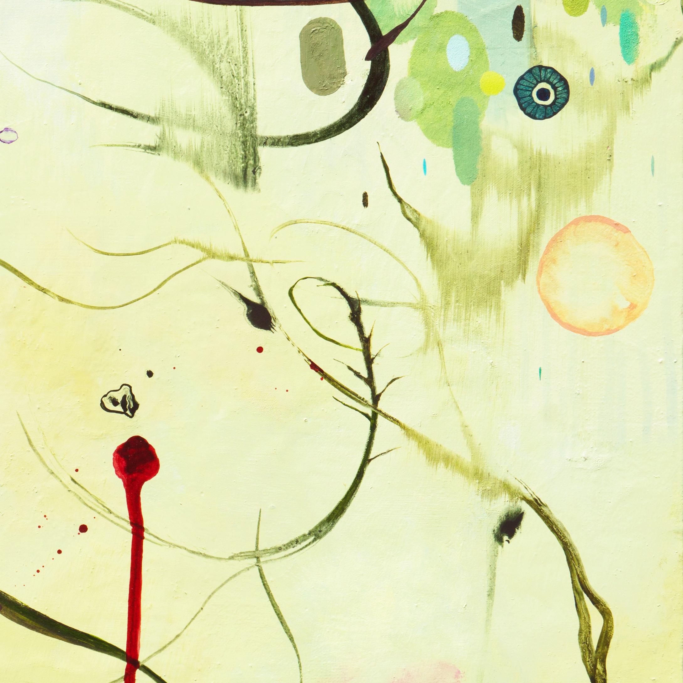 'Abstract in Jade and Light Green', Woman Artist - Yellow Abstract Painting by Holly Blake