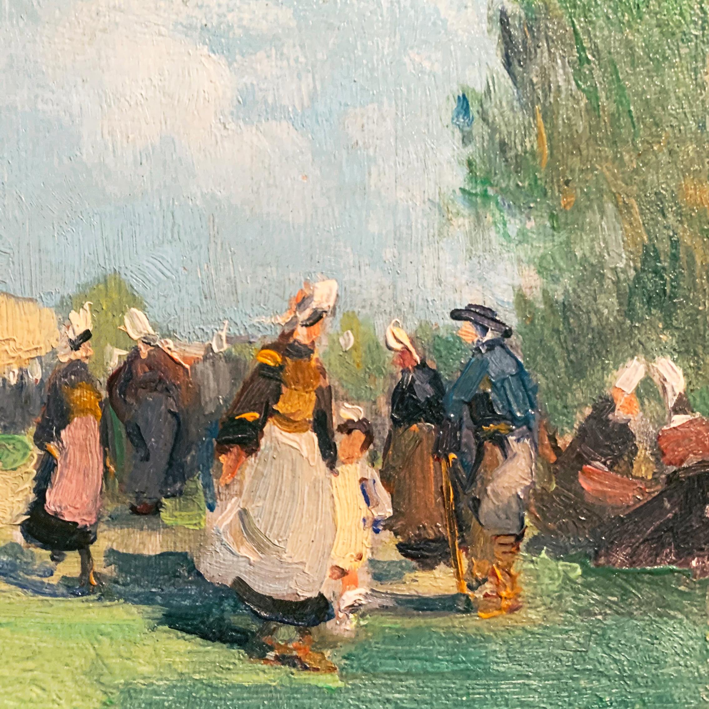 'After Mass, Brittany', Société des Artistes Française, Honfleur Museum, Benezit - Impressionist Painting by Henri Lucien Joseph Buron