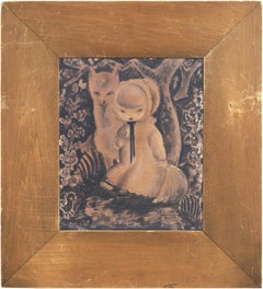 Kitten and Pet   (Woman Artist, Modernism, New York, framed, art deco, cat)