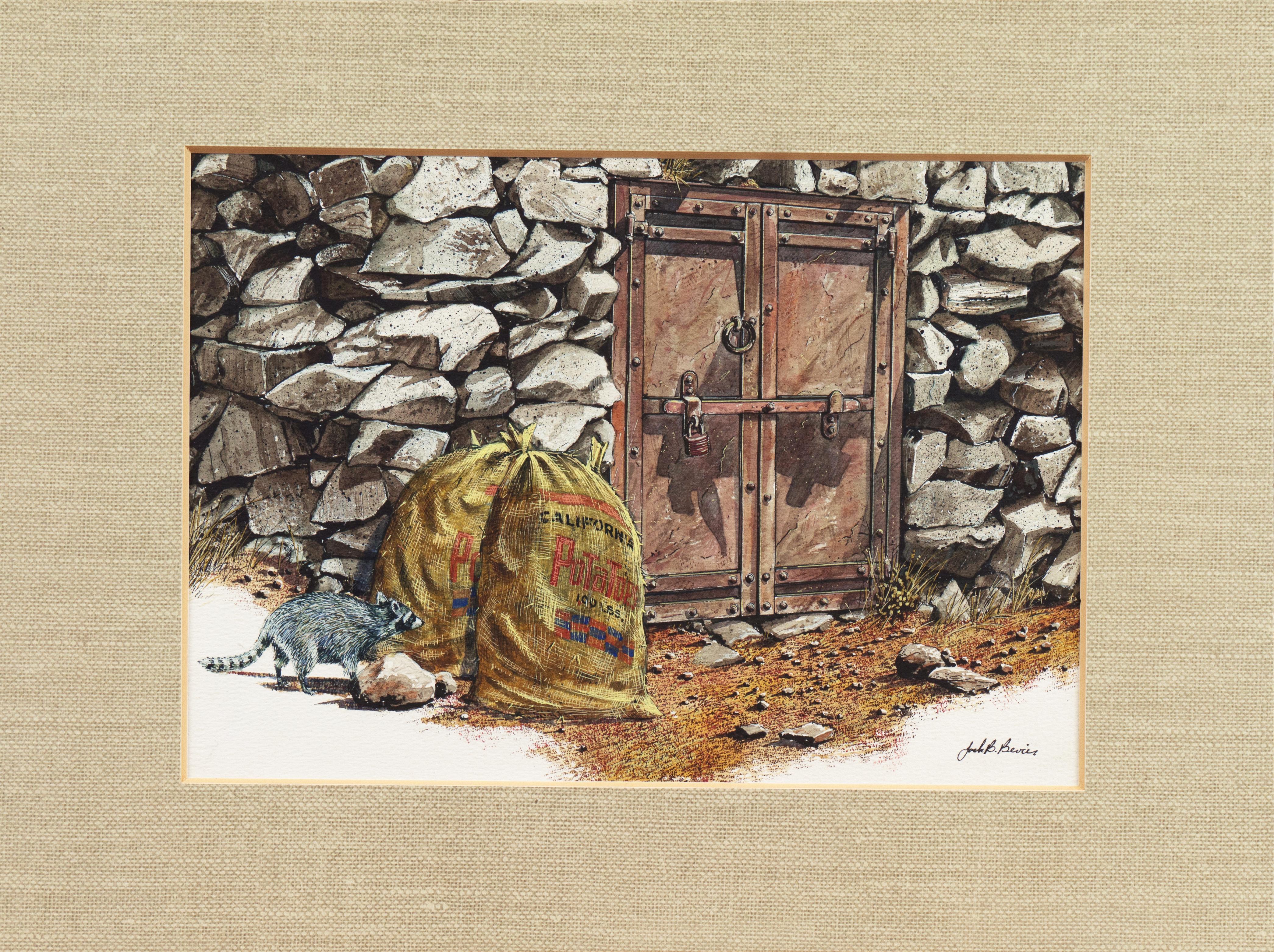 « The Little Bandit », California Raccoon, National Watercolor Society - Art de Jack Bevier
