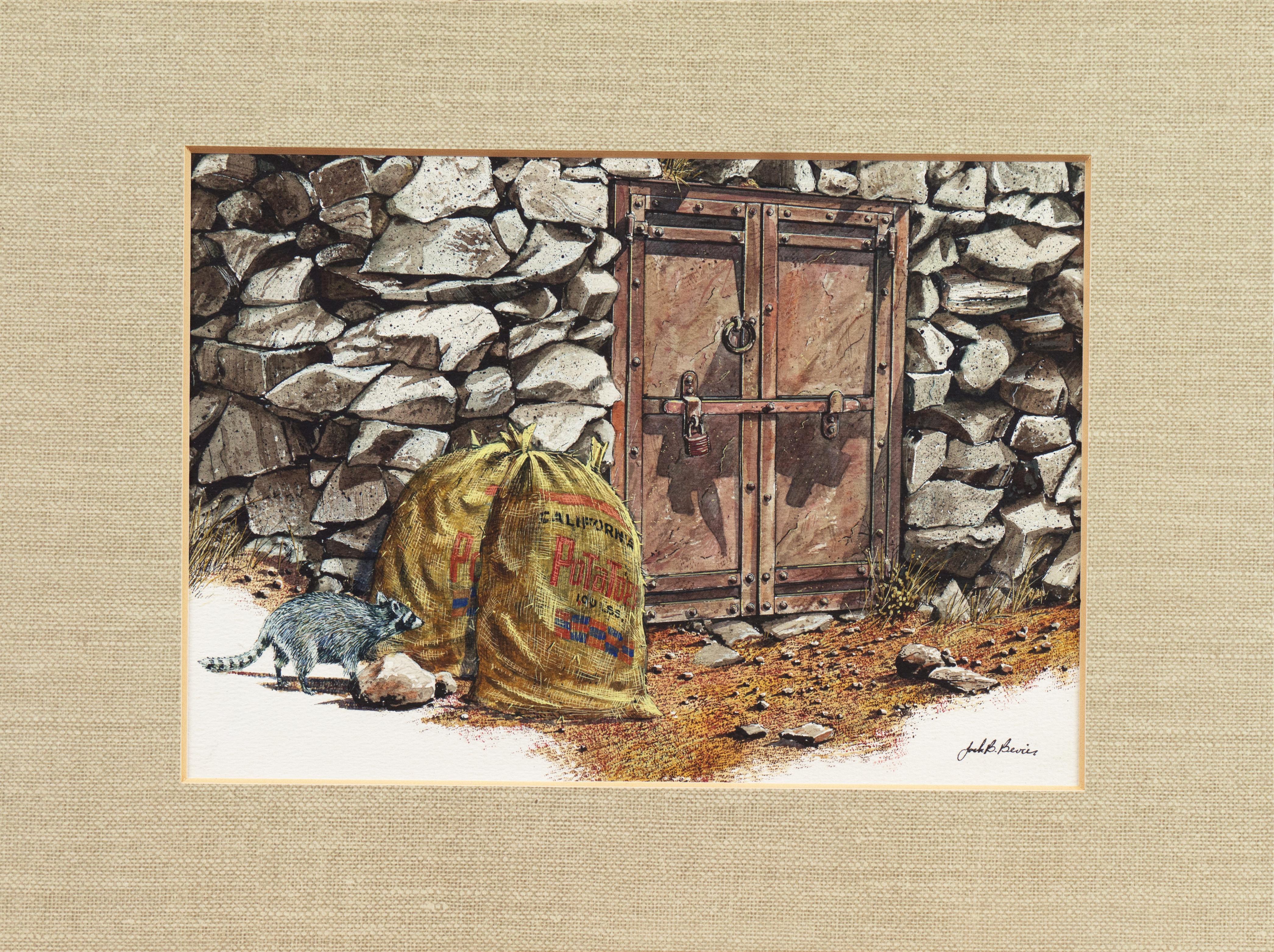 „The Little Bandit“, kalifornischer Waschbär, National Watercolor Society – Art von Jack Bevier