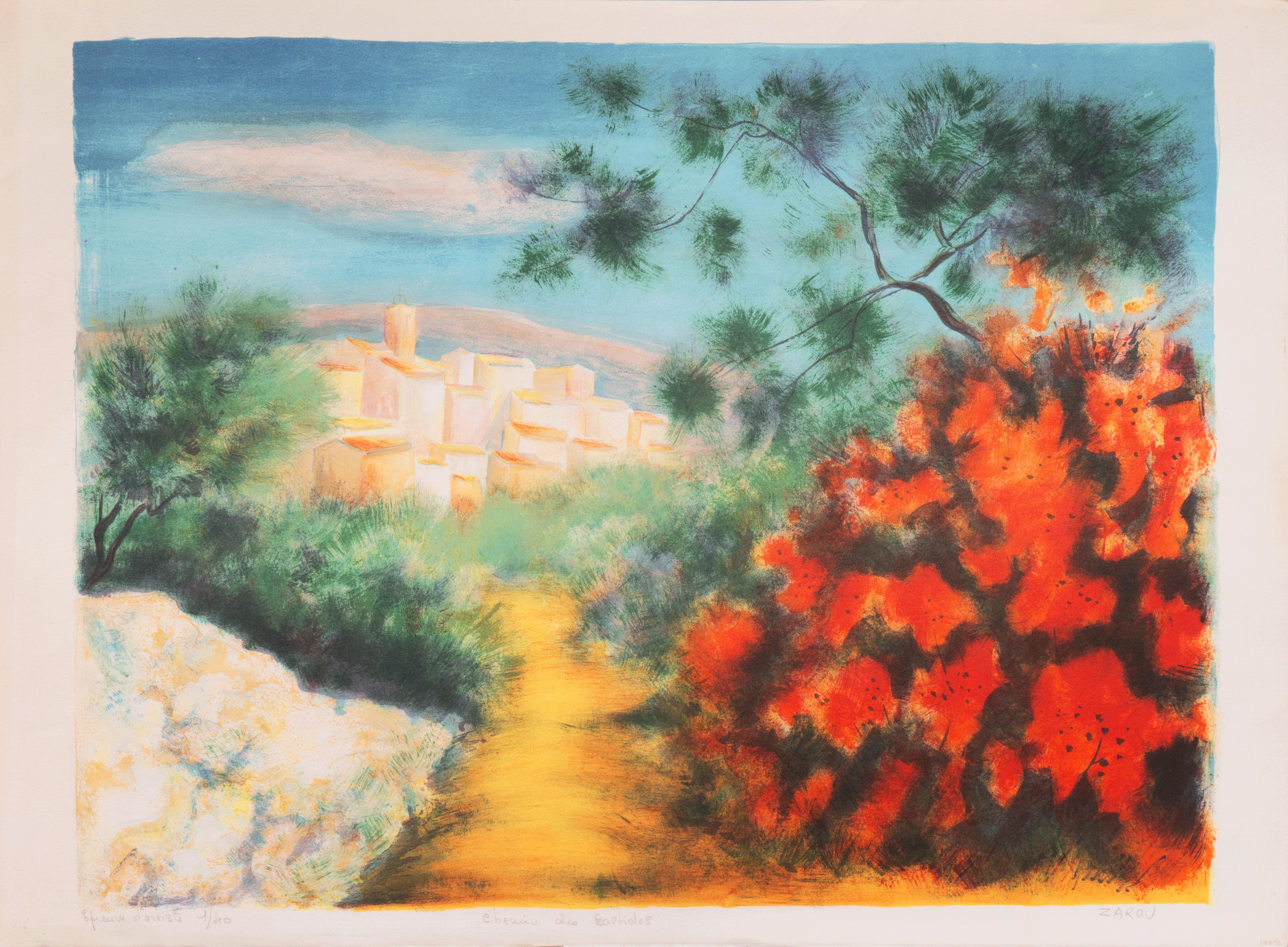 « Chemin des Bastides, Aix-en-Provence », Côte d'Azur, post-impressionniste français - Print de Victor Zarou