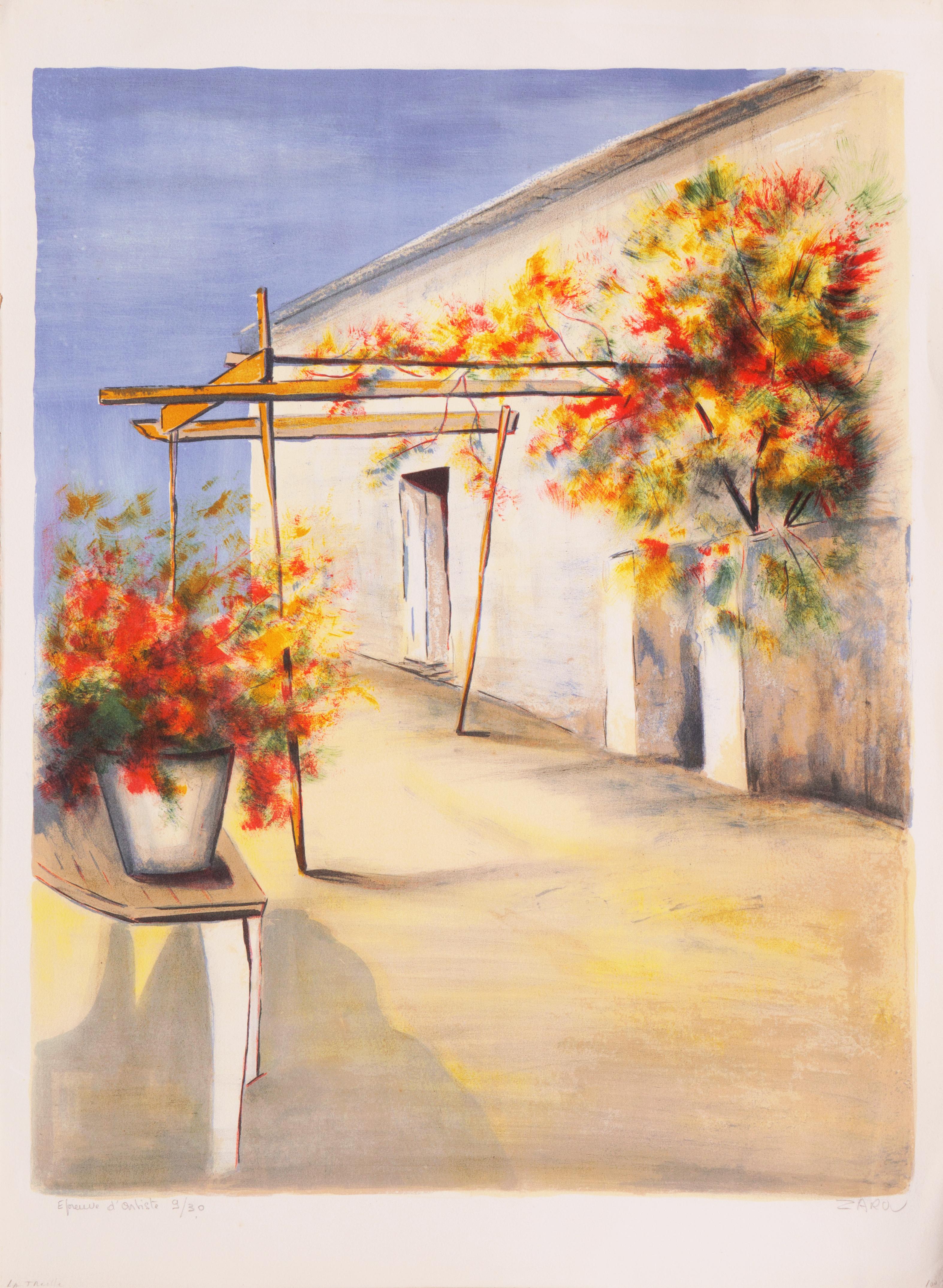 'Provençale Courtyard', Academie Julian, Paris, Post-Impressionist, Benezit - Print by Victor Zarou