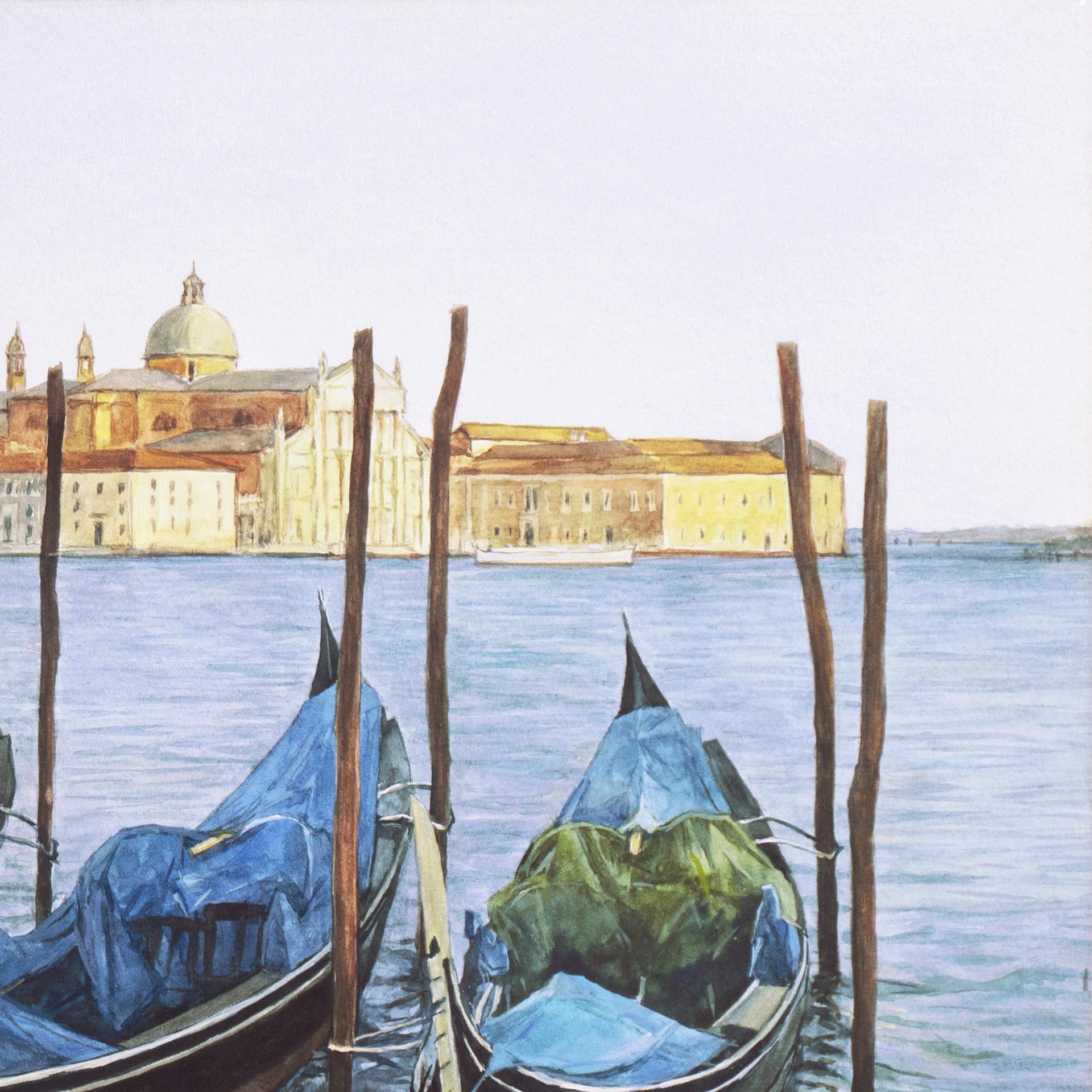 'Gondolas, San Giorgio Maggiore', Venetian Vedute, Venice, Ruskin School of Art - Gray Figurative Art by Robert Moesle