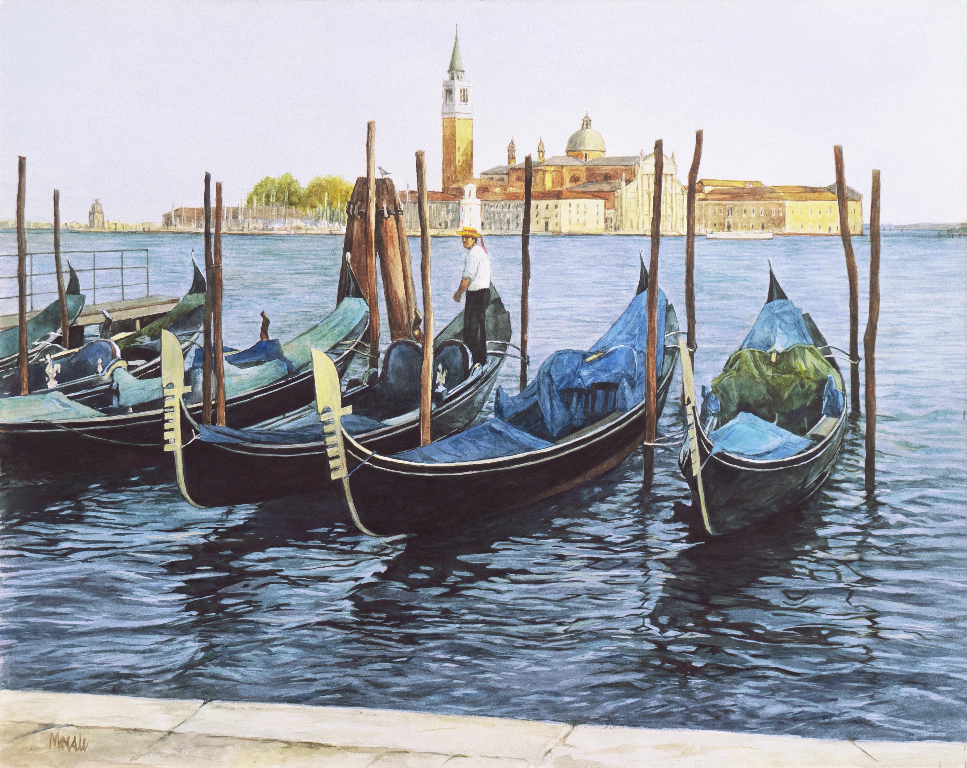 Robert Moesle Figurative Art - 'Gondolas, San Giorgio Maggiore', Venetian Vedute, Venice, Ruskin School of Art